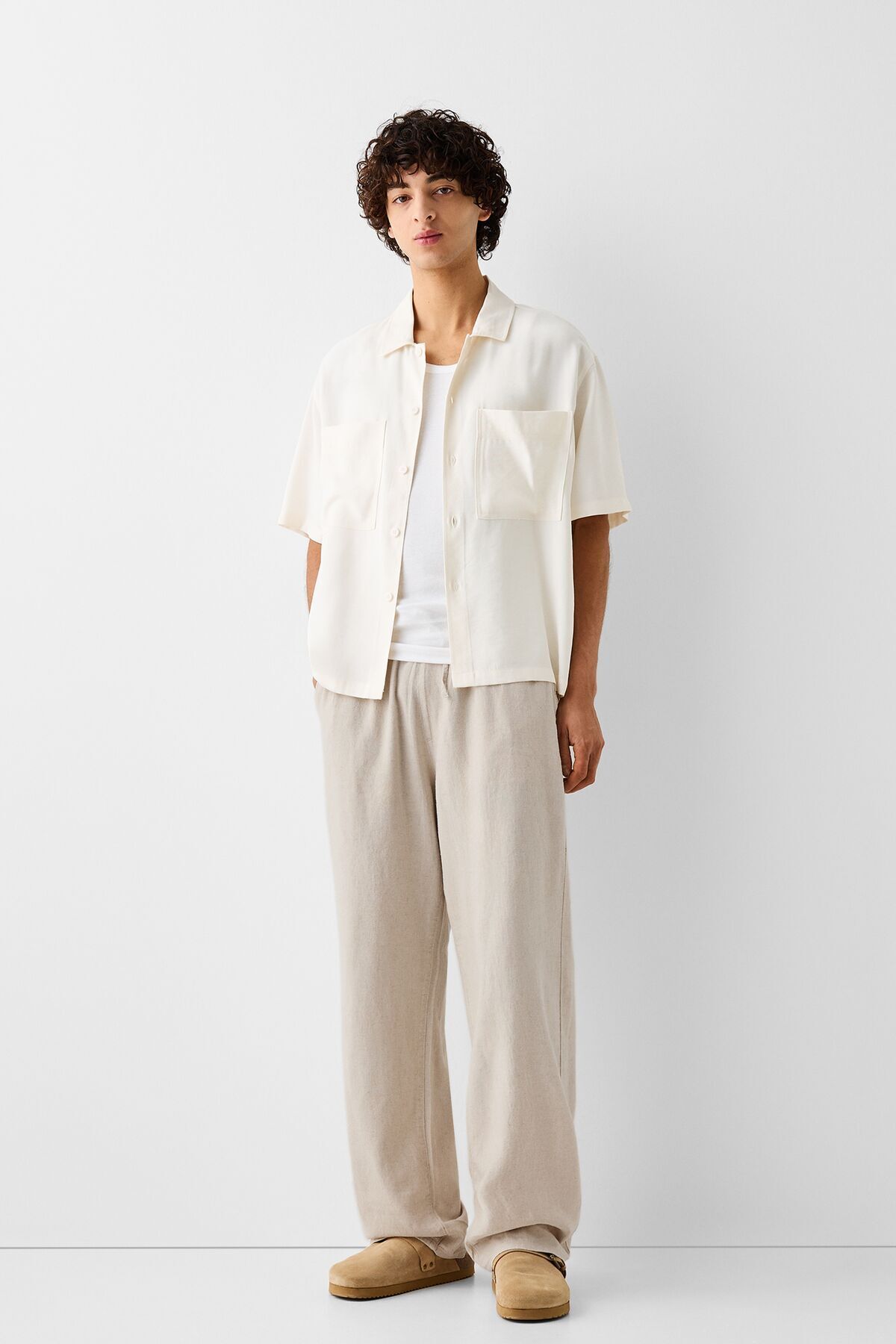 Bershka-Wide-leg joggers with linen 2