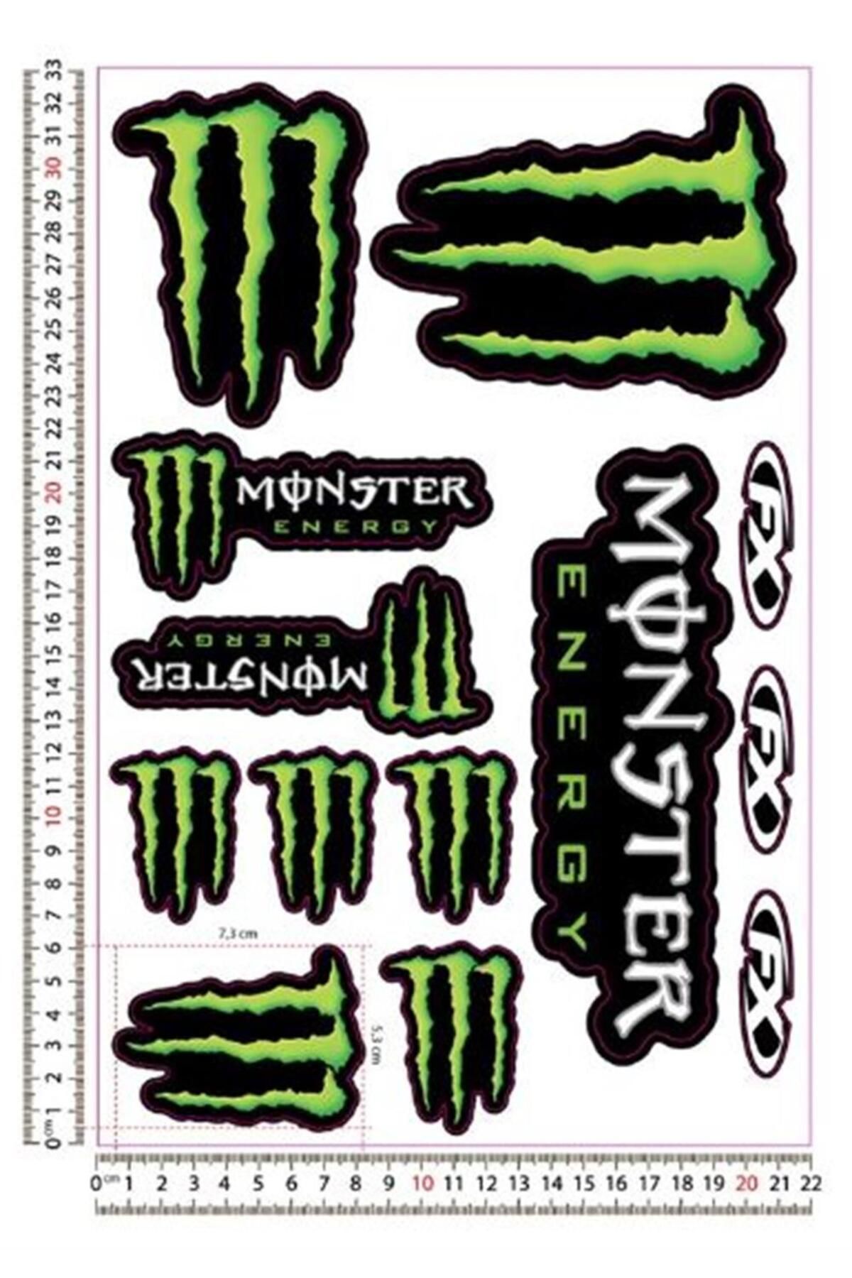 Redline Grafik Monster Yeşil Motosiklet Sticker Seti