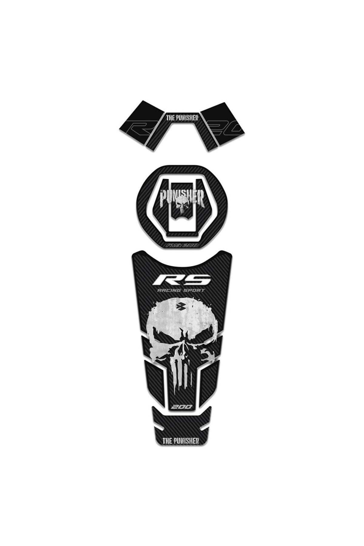 Redline Grafik Bajaj Pulsar Rs 200 Siyah Karbon Punisher Edition Tank Pad Set