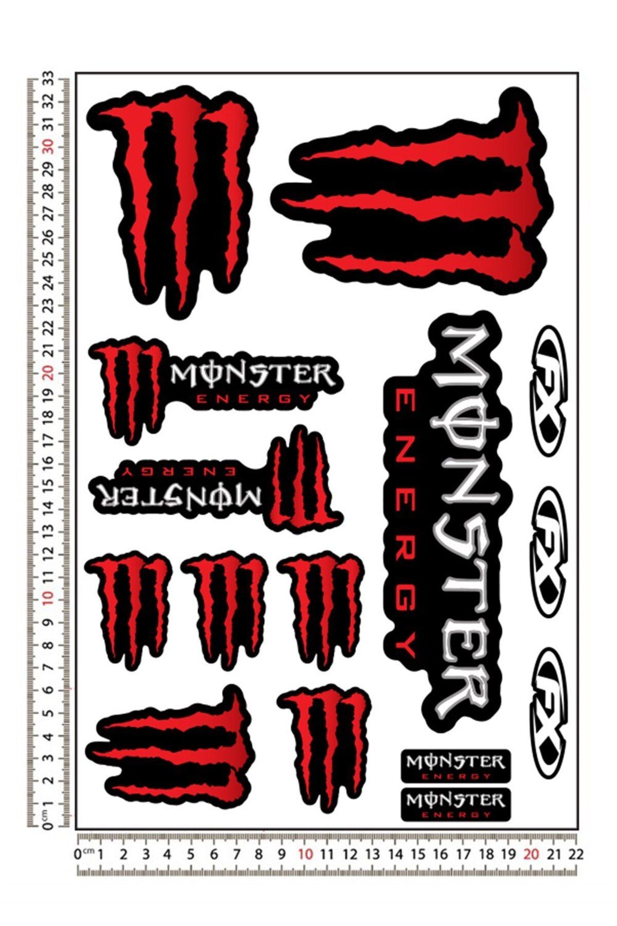 Redline Grafik Monster Kırmızı Motosiklet Sticker Seti