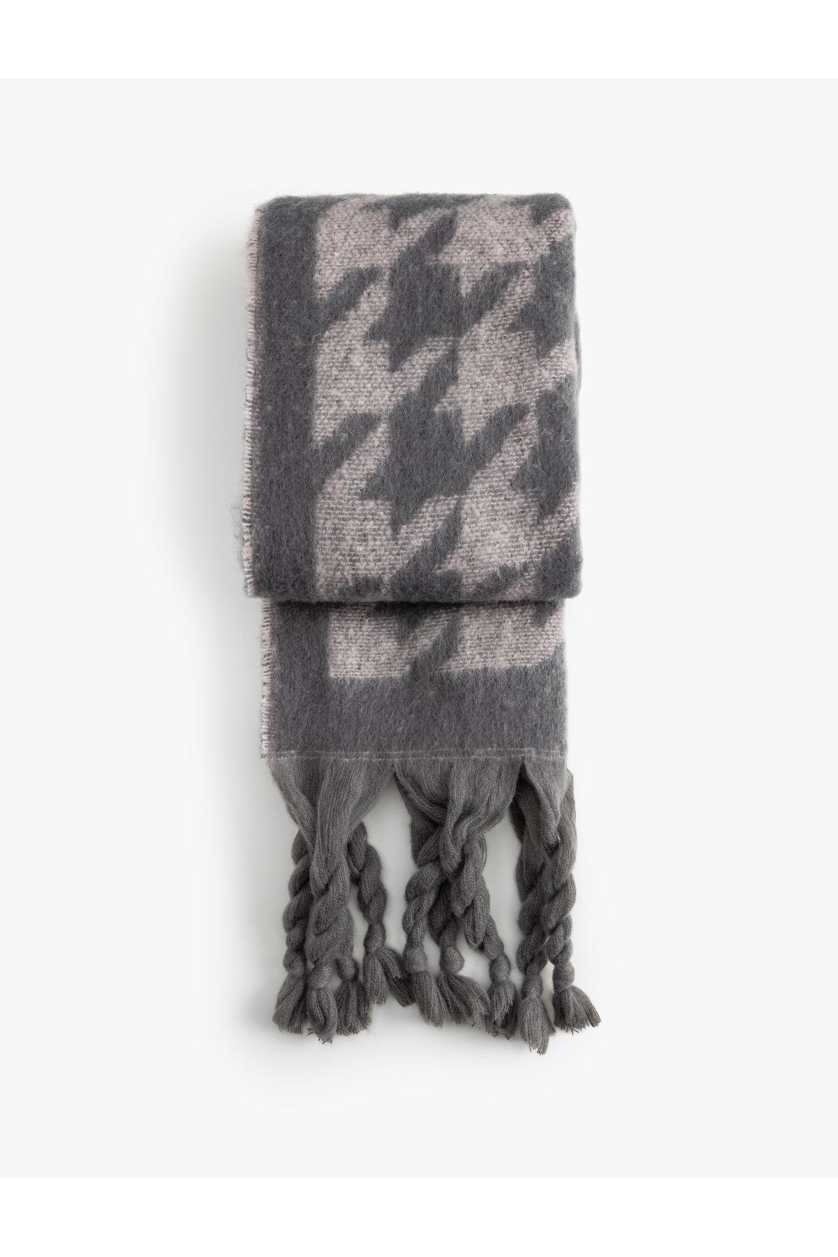 Koton-Long Scarf with Soft Texture and Tassels - Houndstooth Detail 2