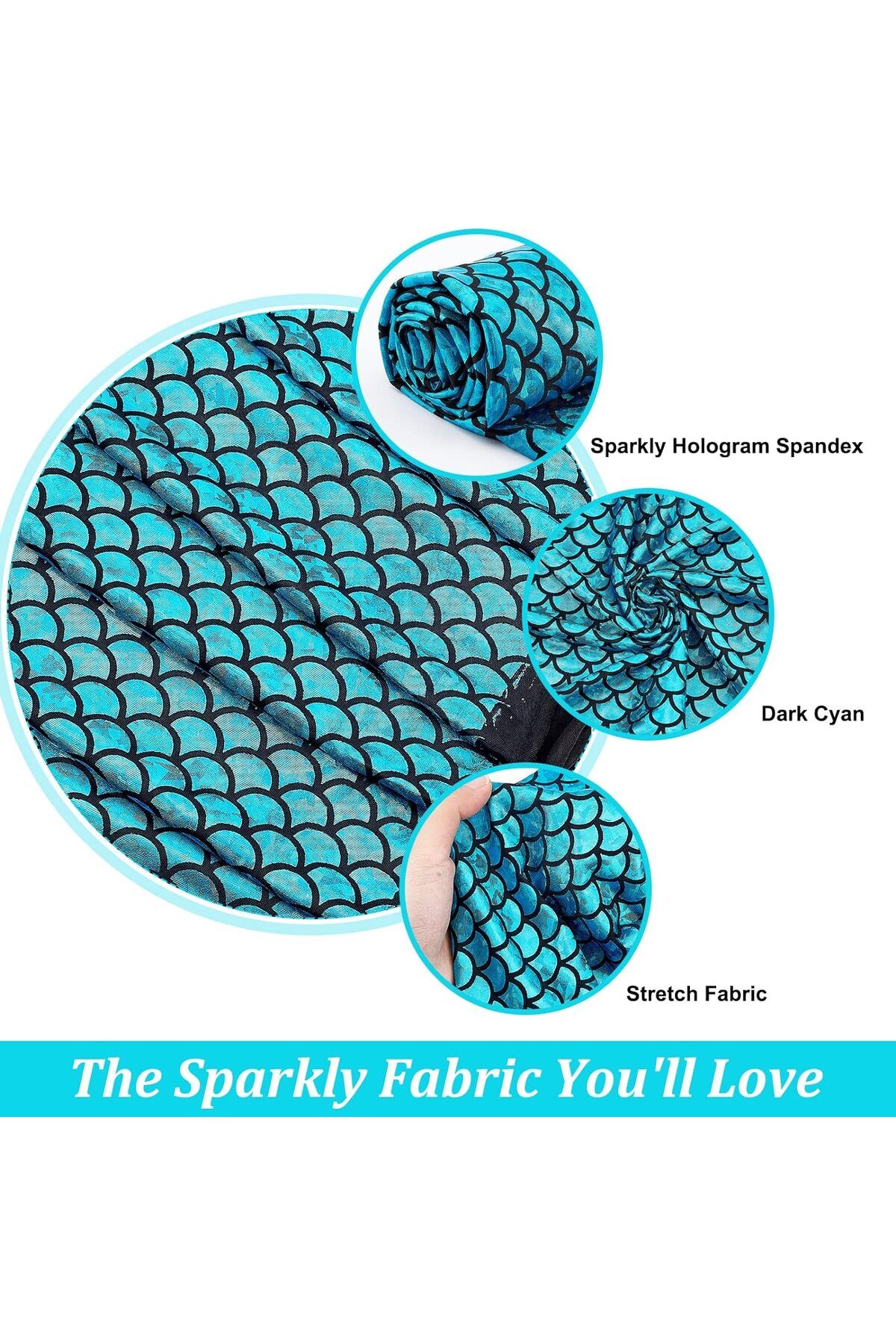 Choice-Mermaid Scales Fabric 39.4x59inch Dark Cyan Hologram 2 Way Stretch Fish Scale Fabric Sparkly Span... 6