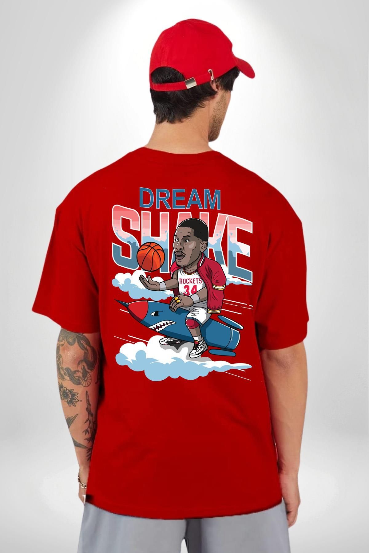 Angemiel-Basketball Dream Shake Rockets Red Oversize T-Shirt for Men and Women - Front and Back Printed 8