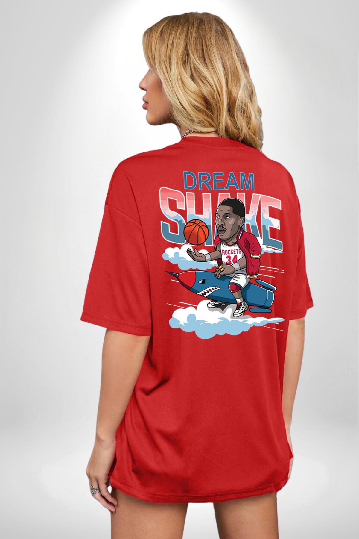 Angemiel-Basketball Dream Shake Rockets Red Oversize T-Shirt for Men and Women - Front and Back Printed 4