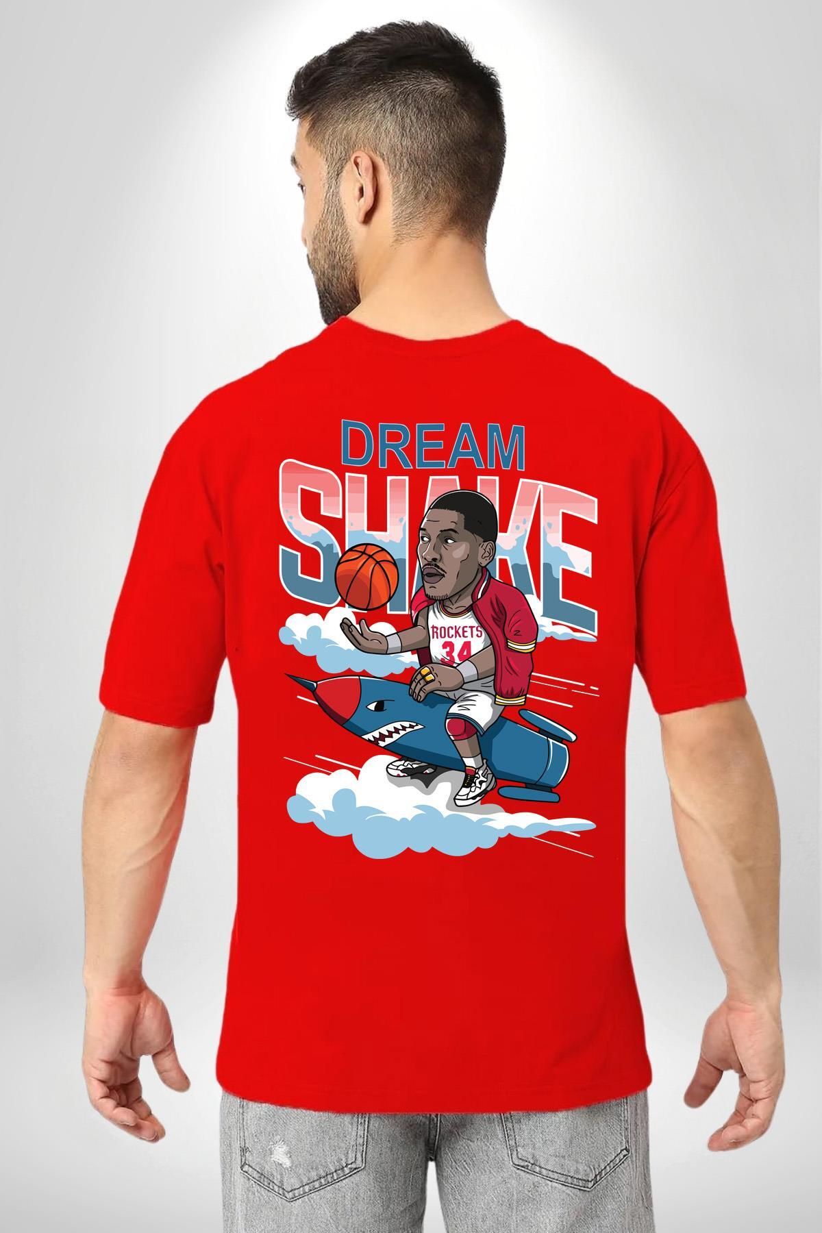 Angemiel-Basketball Dream Shake Rockets Red Oversize T-Shirt for Men and Women - Front and Back Printed 2