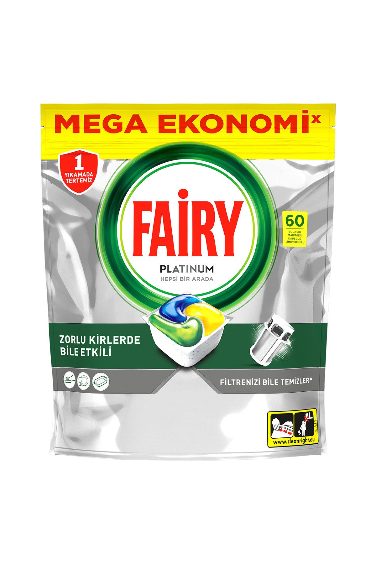 Fairy Platinum 60 Yıkama Bulaşık Makinesi Deterjanı Tableti / Kapsülü Limon Kokulu