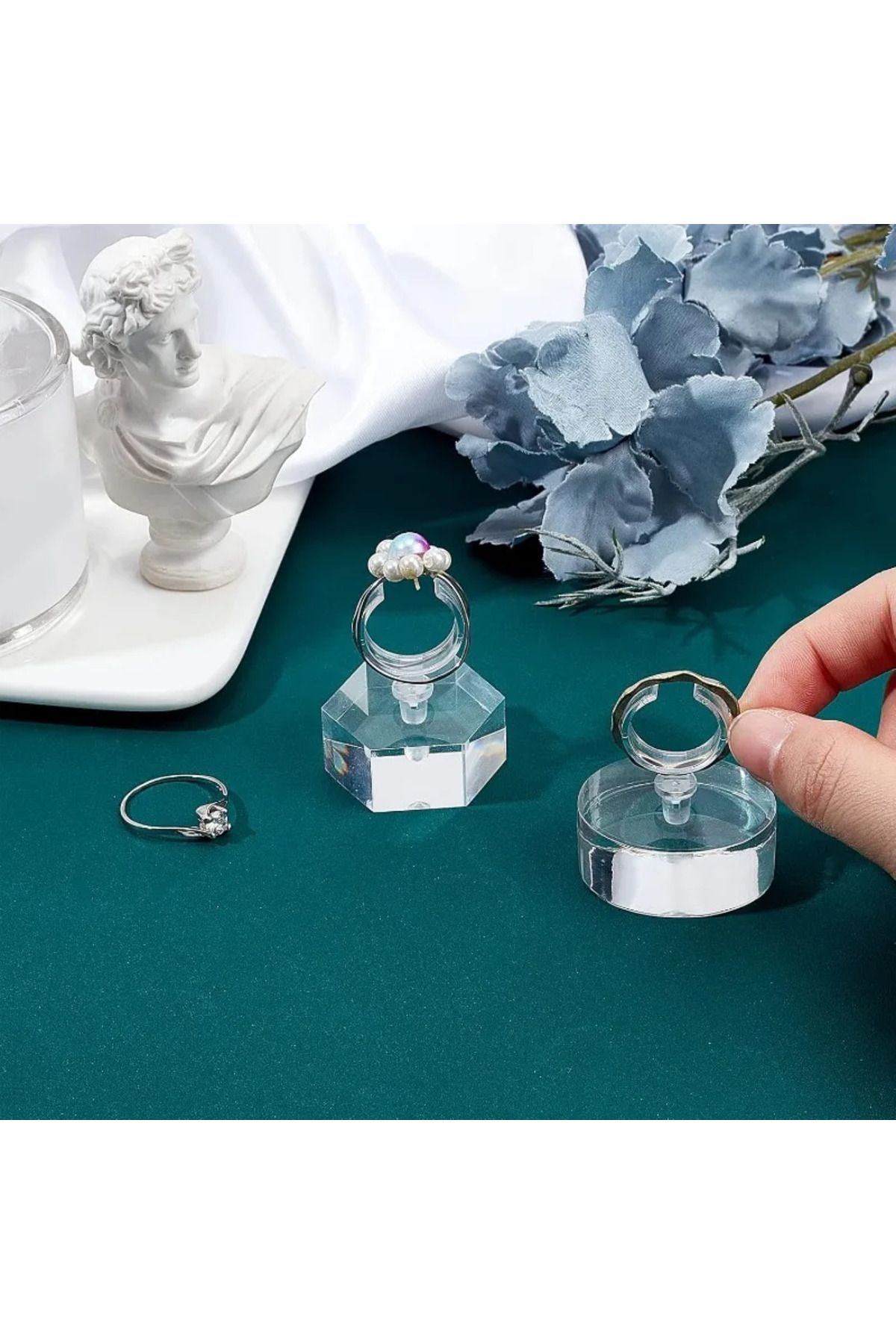 Choice-2Pcs Ring Holder Blocks Acrylic Ring Display Stand Ring Display Holder Clear Round/Hexagon Ring S... 4