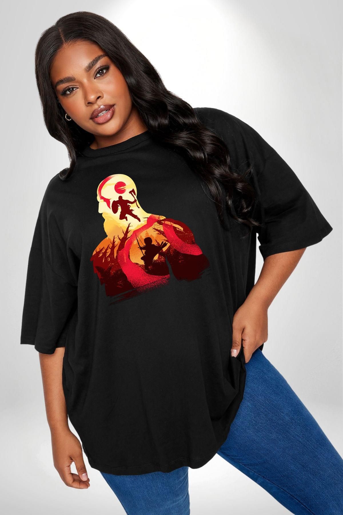 Angemiel-God Of War Kratos Unisex Black Large Size T-Shirt - Front Printed Basic Model 2
