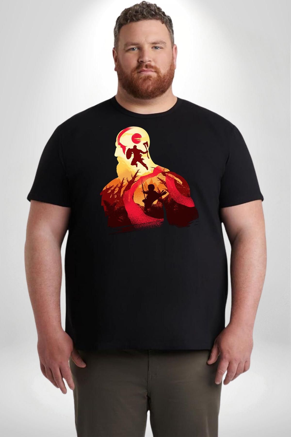Angemiel-God Of War Kratos Unisex Black Large Size T-Shirt - Front Printed Basic Model 4
