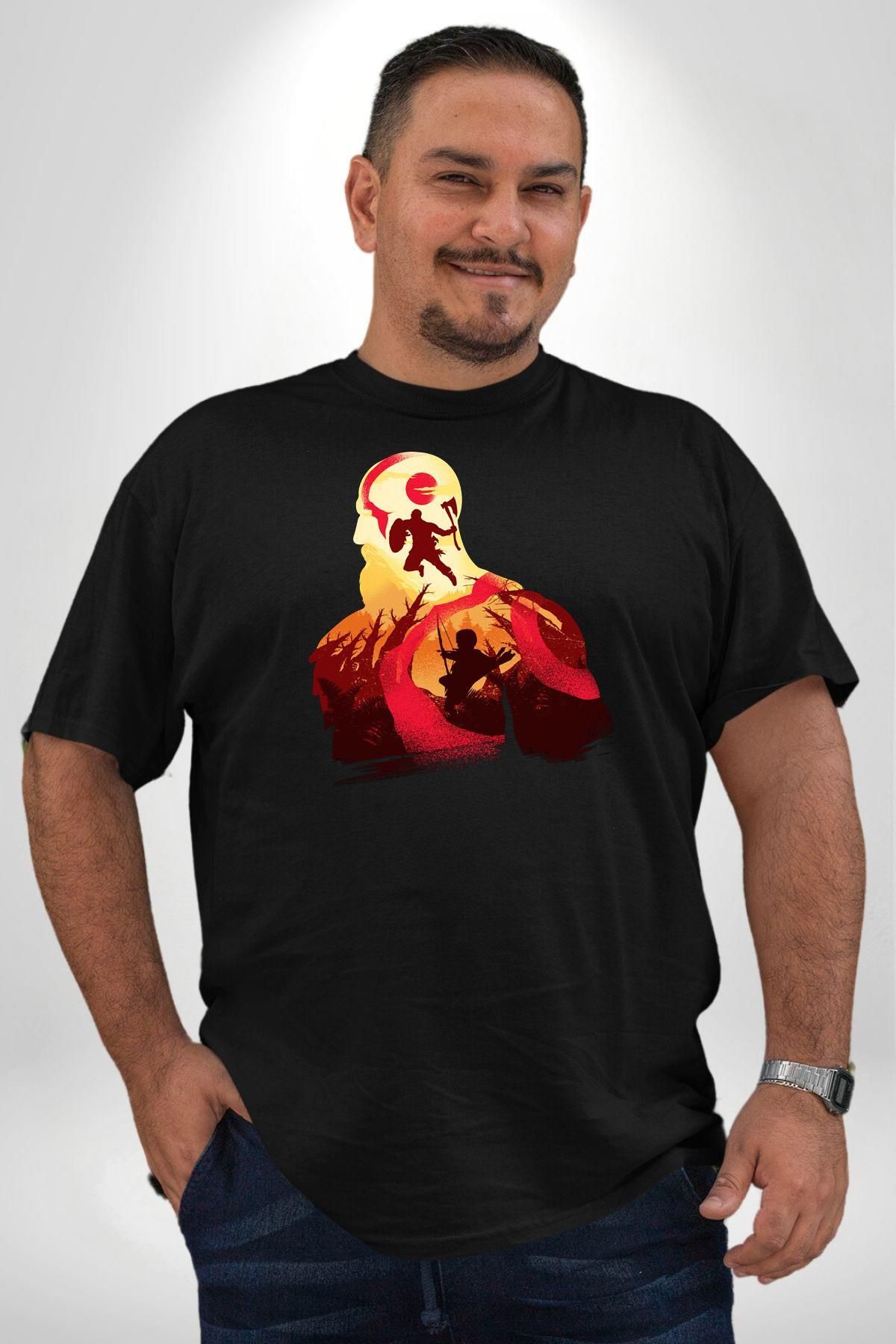 Angemiel-God Of War Kratos Unisex Black Large Size T-Shirt - Front Printed Basic Model 3
