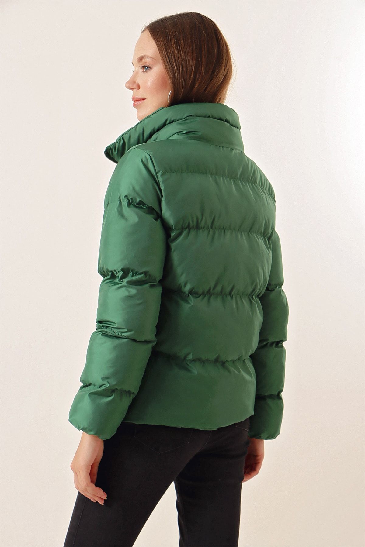Bigdart-5205 Stand Collar Puffer Jacket with Zipper - Emerald Green 7