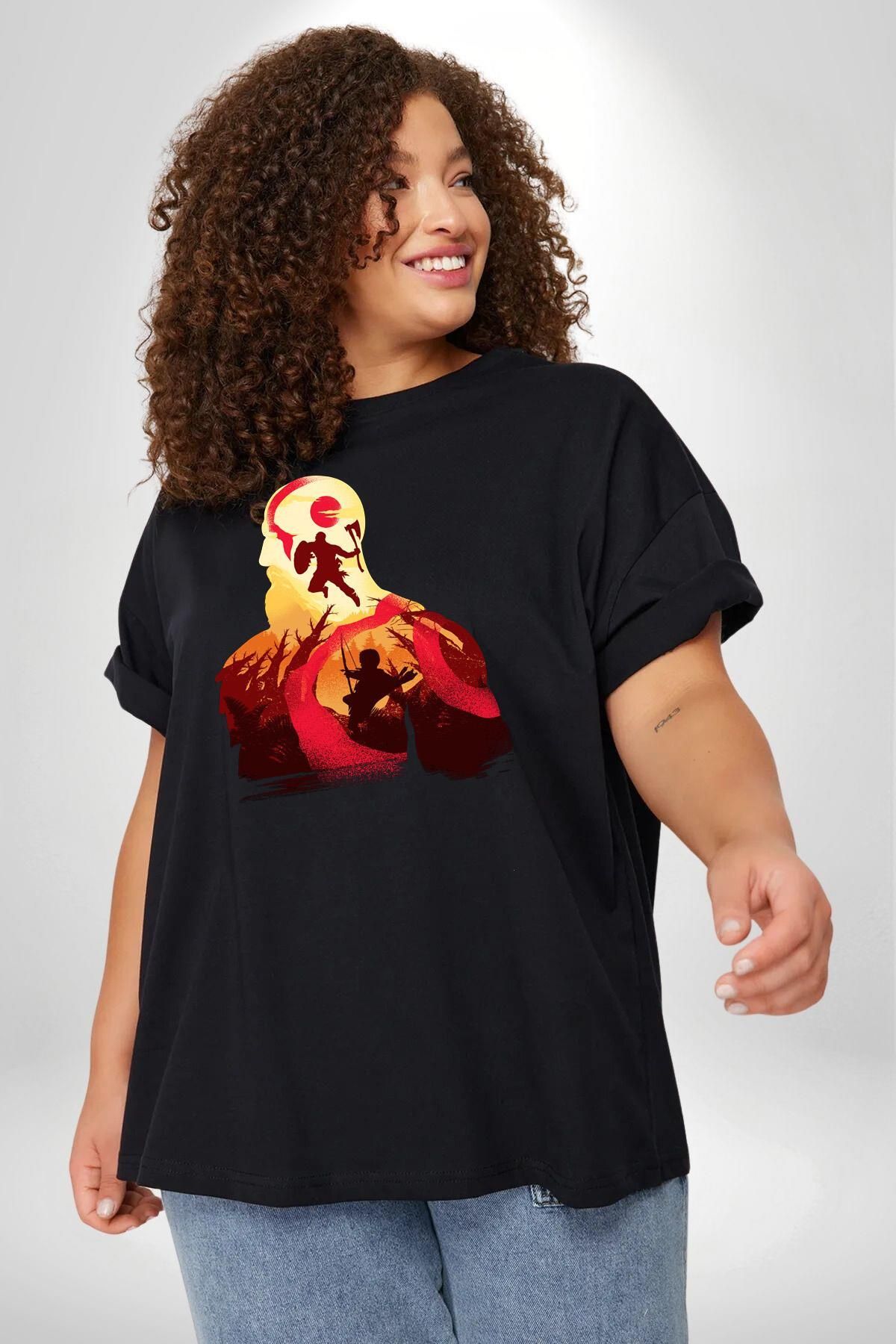 Angemiel-God Of War Kratos Unisex Black Large Size T-Shirt - Front Printed Basic Model 6
