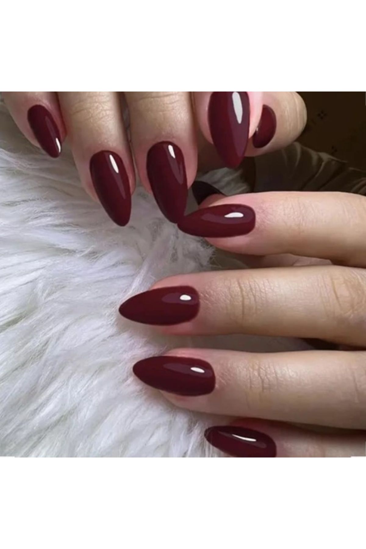 Alya Nail Studio Badem Şarap Kırmızı Kadın Takma Tırnak Ojeli Set Jel Protez Görünümlü