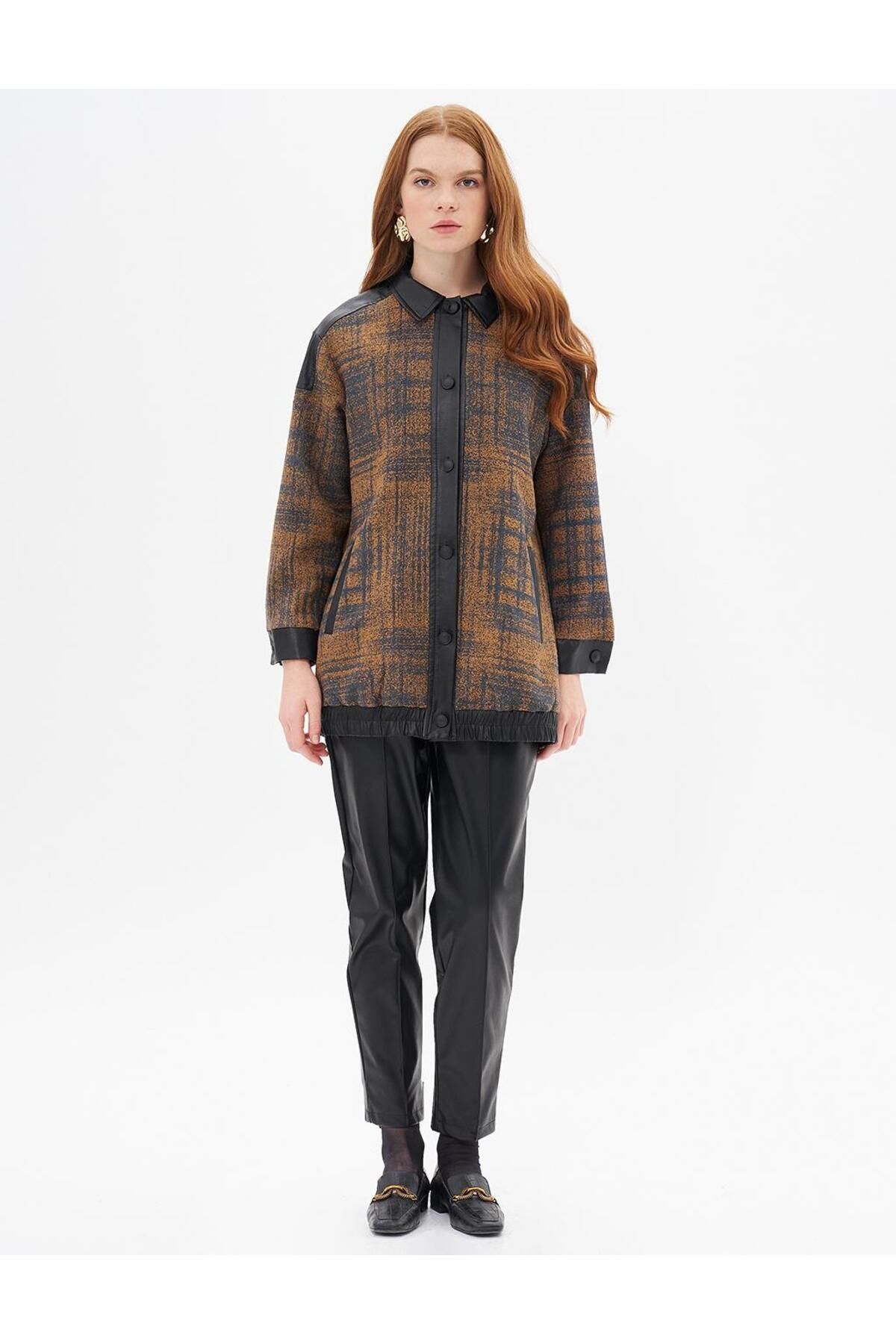 Kayra-Camel Jacket - Faux Leather Garnished 2