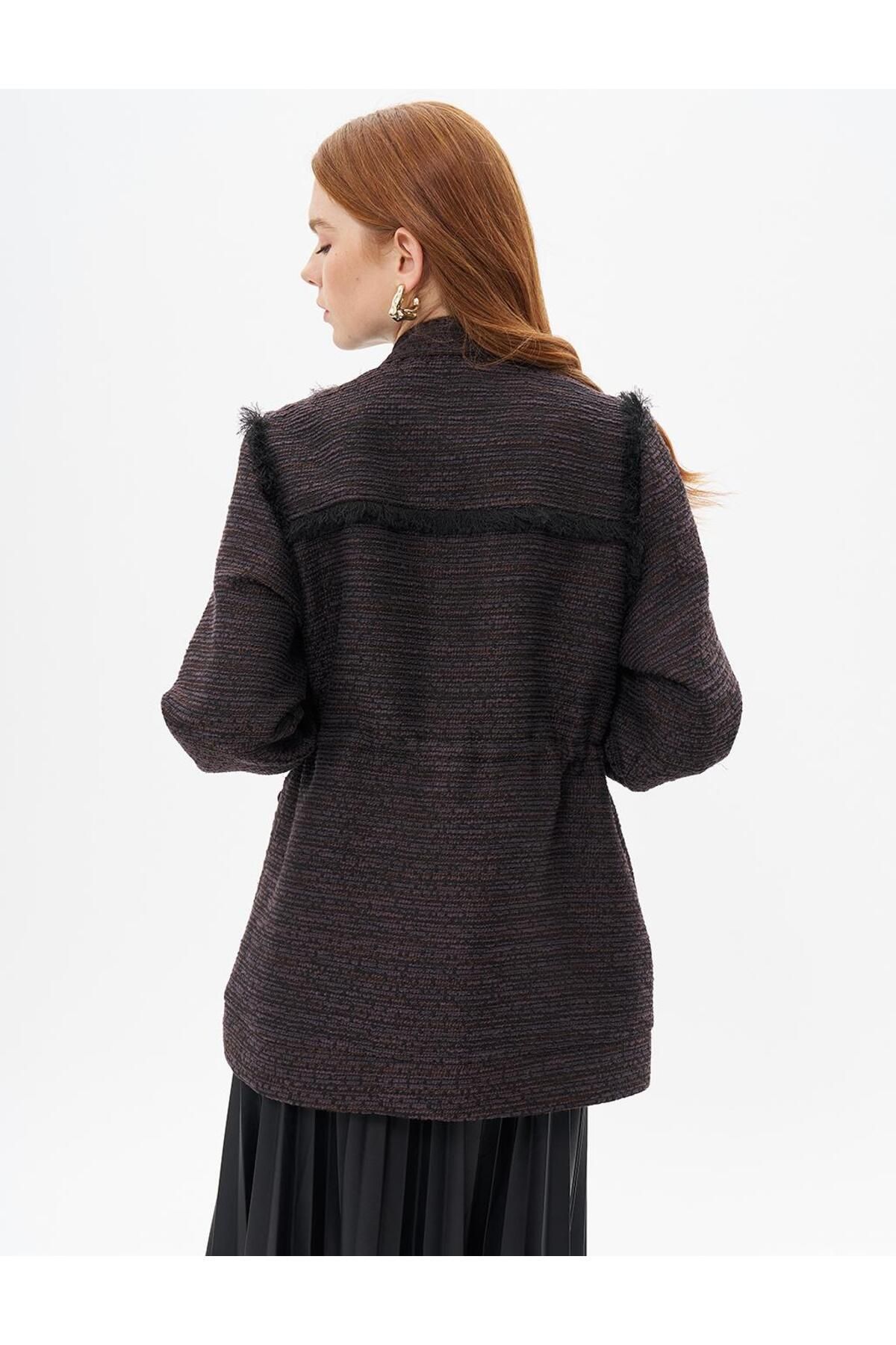 Kayra-Plum Color Button Detailed Tasseled Jacket 5