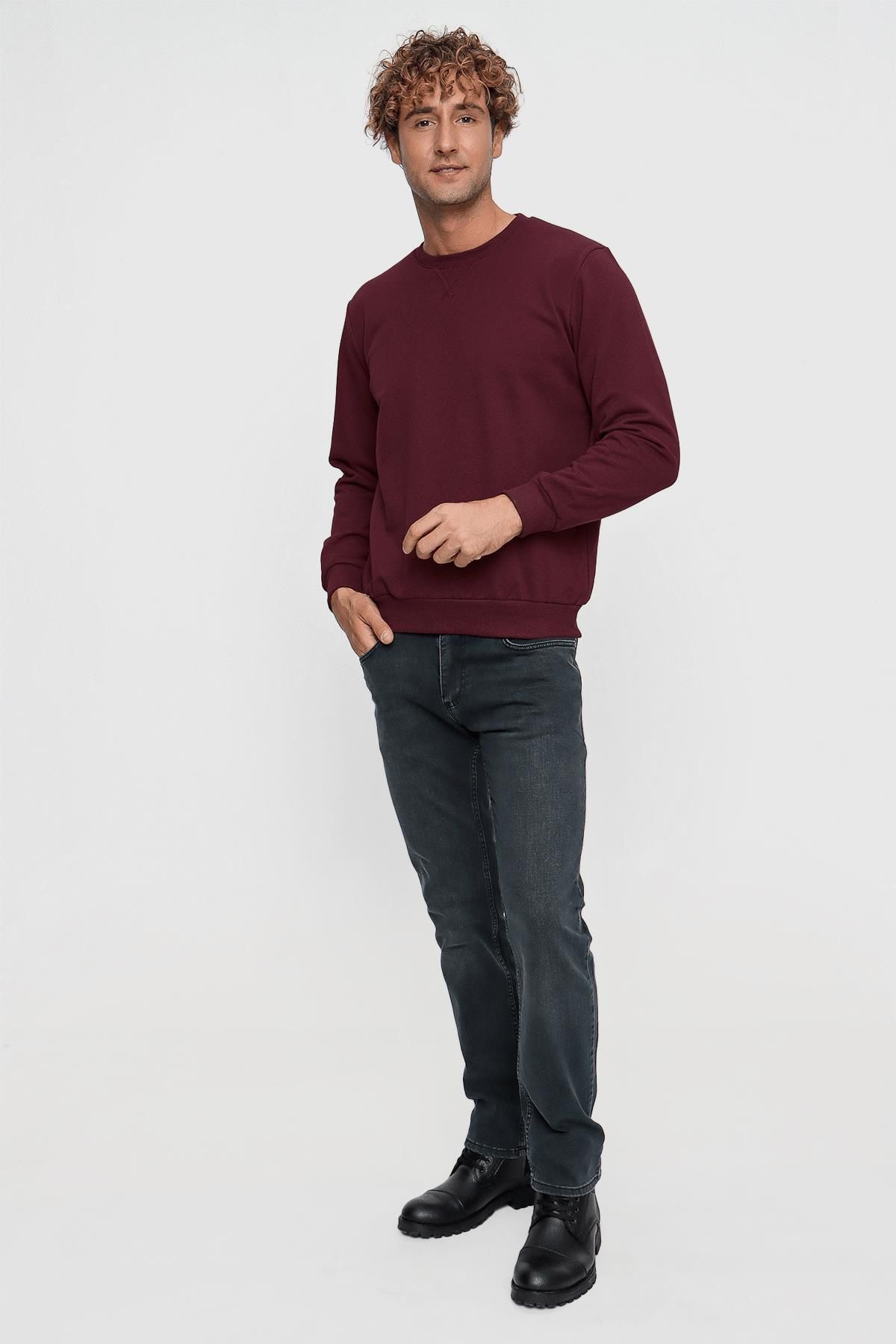 TENA-Pánska mikina Claret Red Crew Neck Basic – Three Strings (22-7781) 3