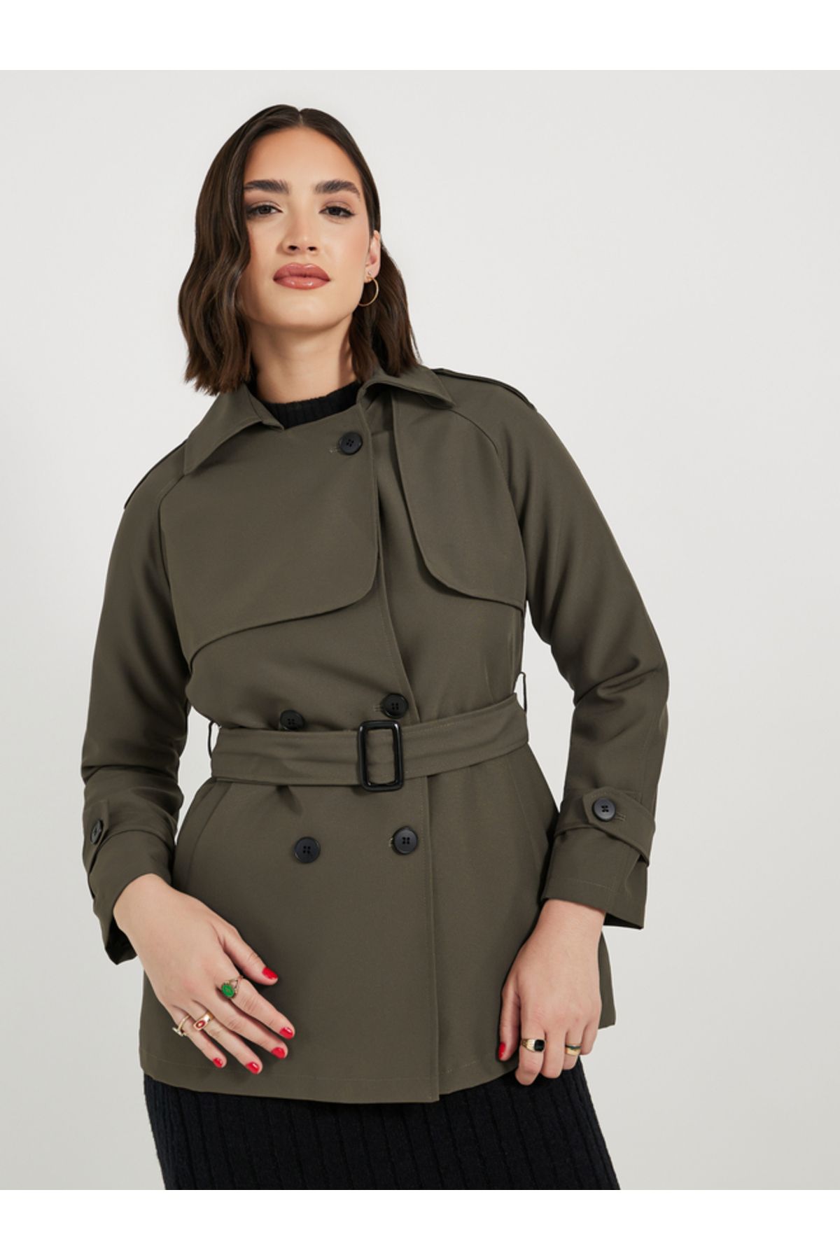 Styli-Longline Regular Fit Trench Jacket with Belt 1