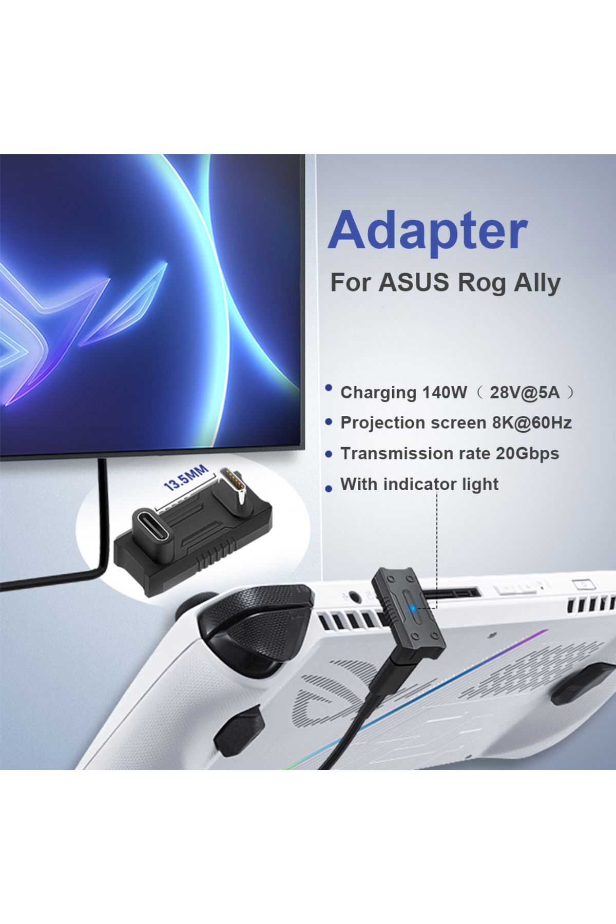 APWIKOGER-For ASUS Rog Ally Usb C Male To Female Adapter Connector PD140W 20Gbps 8K@60Hz USB Type C Adapter... 3