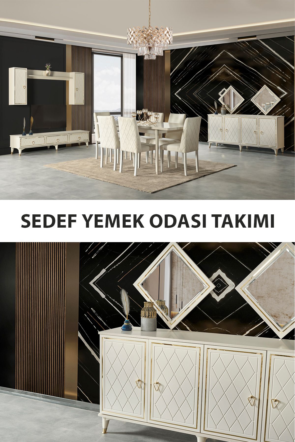 Breda Home Concept Sedef Duvar Üniteli Yemek Odası Takımı