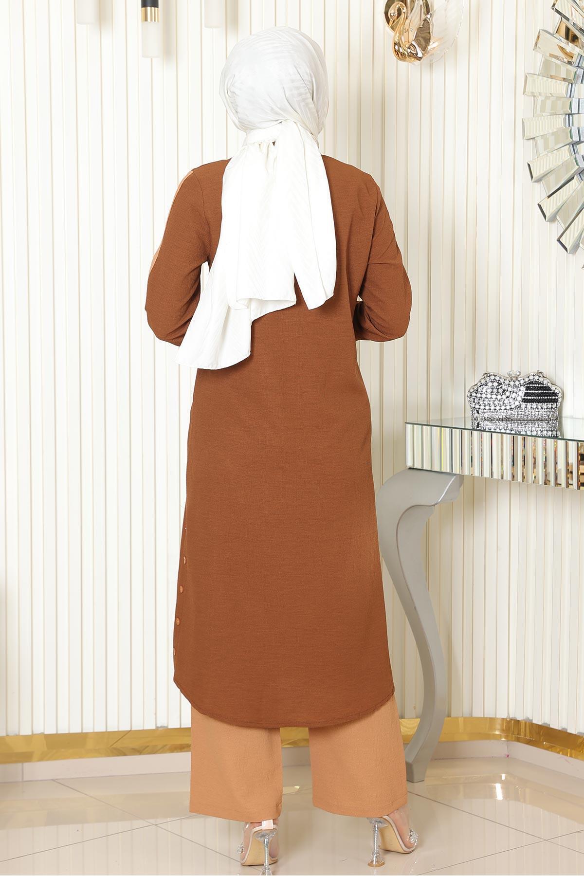 Modamihram-Coat of Arms Detailed Buttoned Suit Brown 19197 4