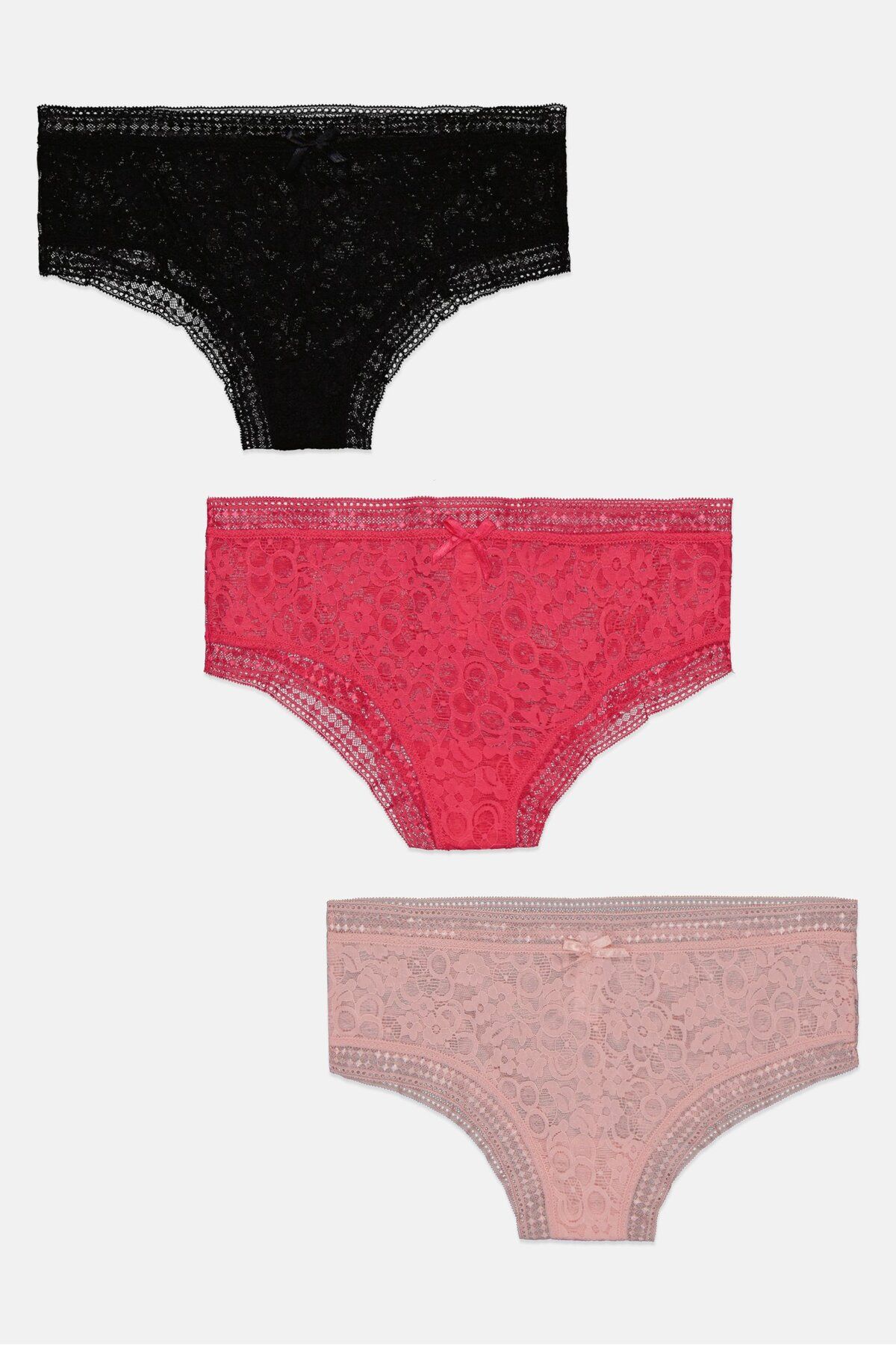 French Affair-Women 3 Pieces Textured Panty, Black/Blush/Dark Pink 1