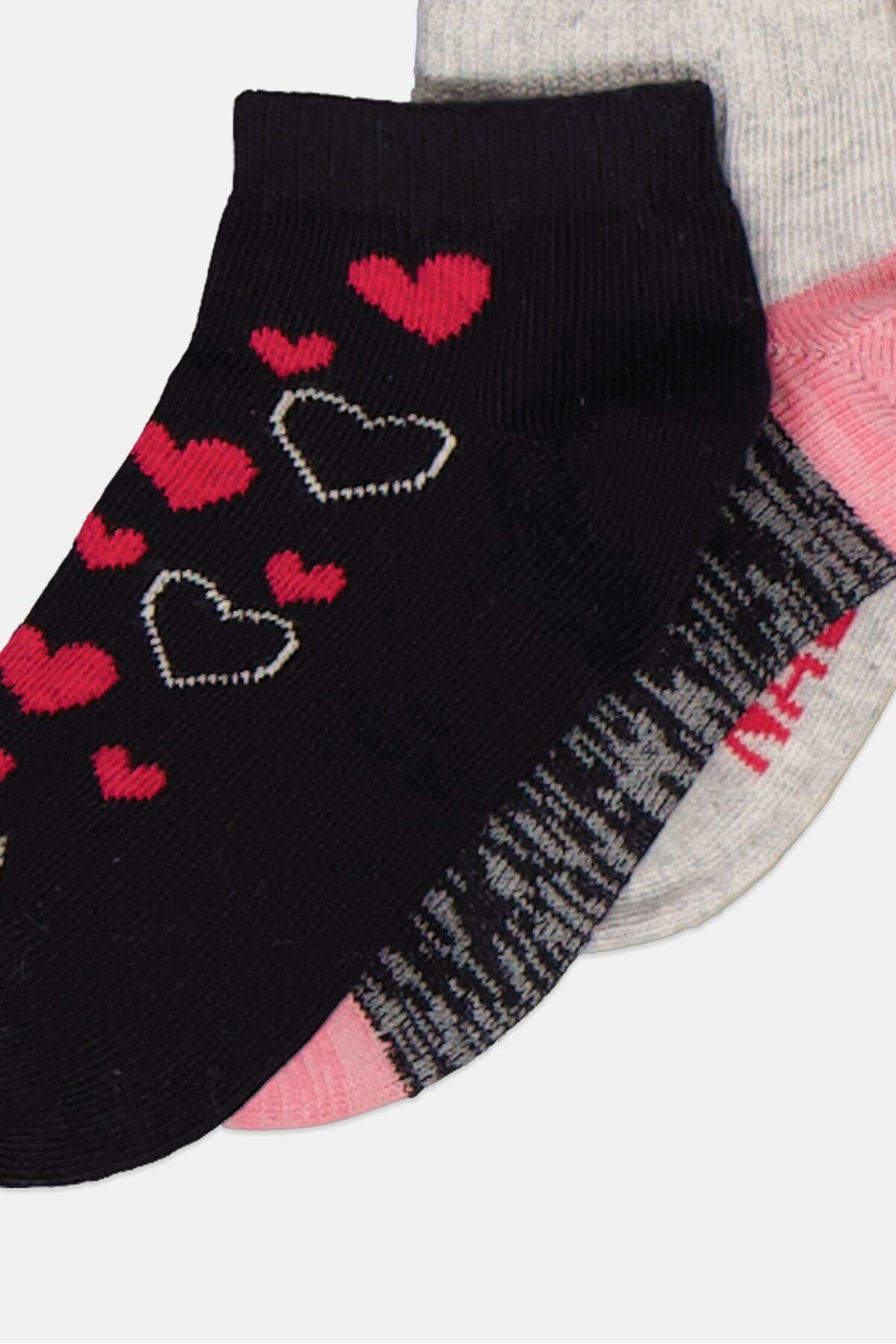 Nautica-Toddlers Girl 3 Pairs Ankle Socks, Black/Grey/Pink 2