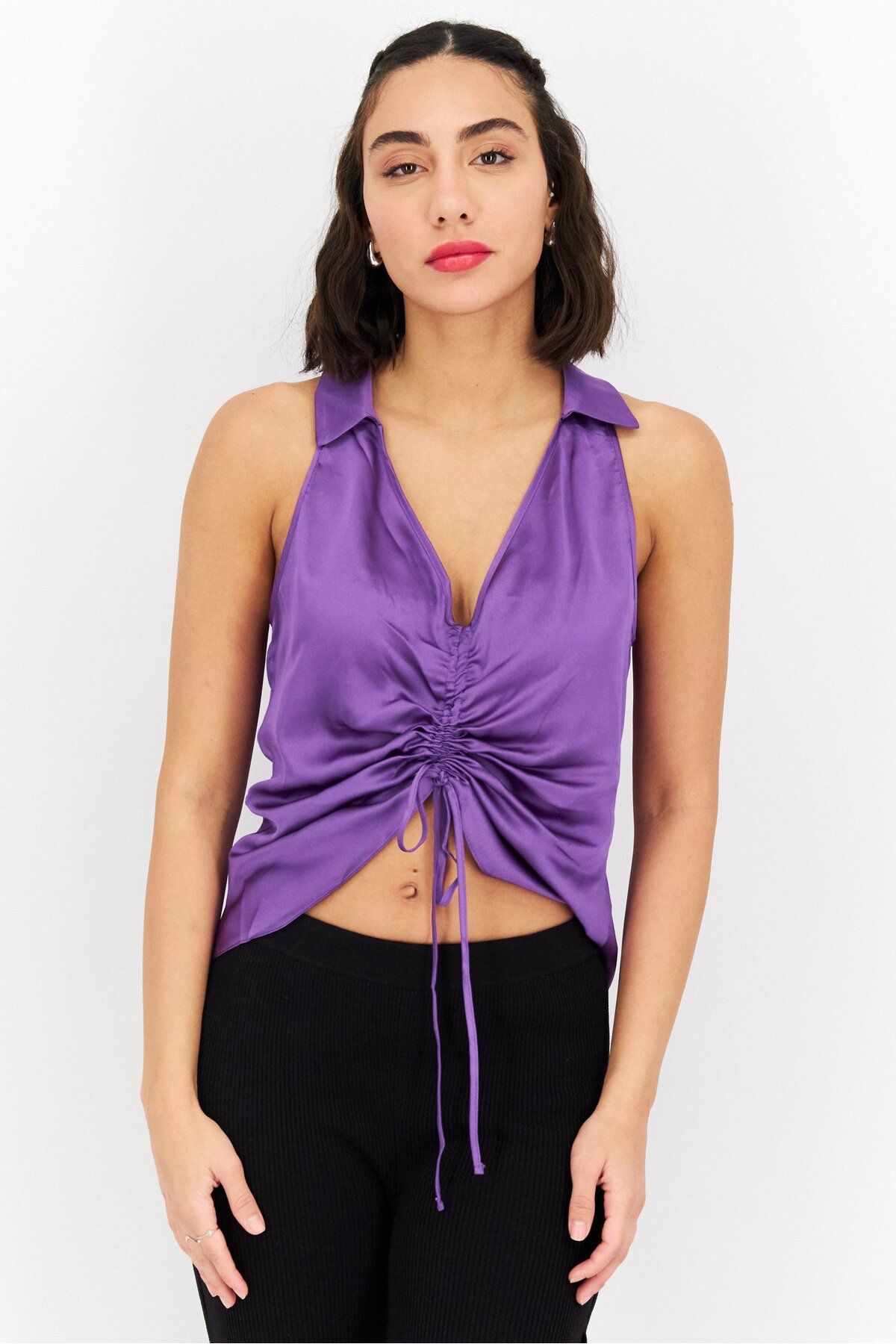 Asos Design-Women V-Neck Sleeveless Plain Top, Purple 1