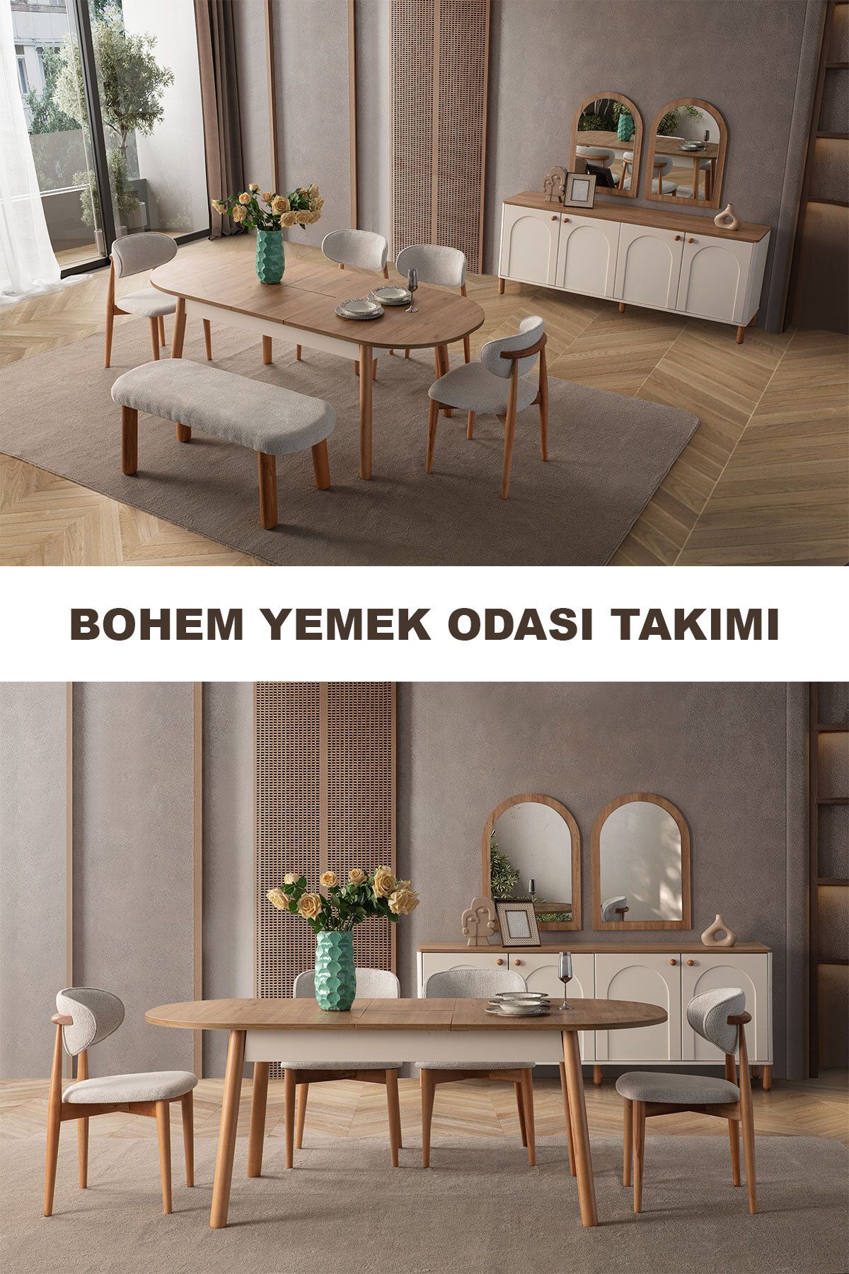 Breda Home Concept Bohem Duvar Üniteli Yemek Odası Takımı