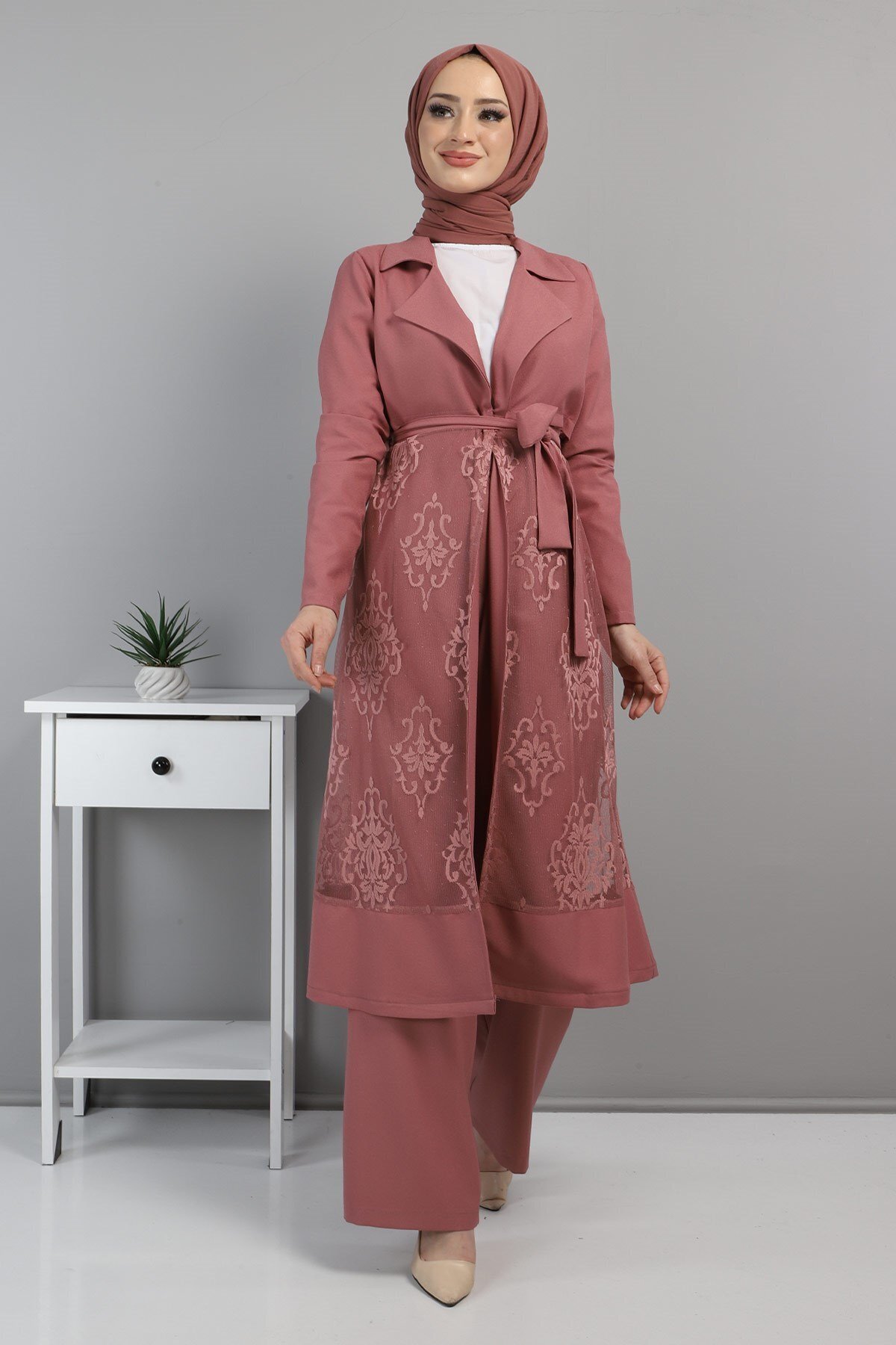 Modamihram-Spitzenanzug Dusty Rose 8543 1