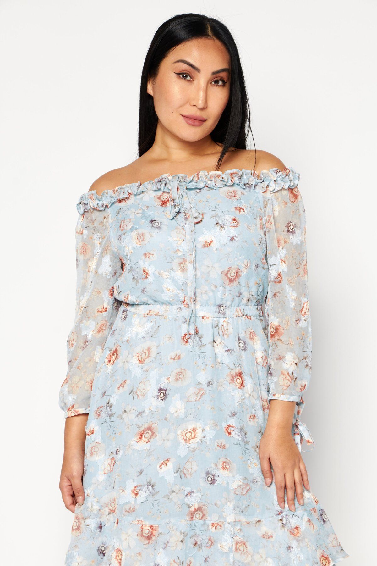 Vero Moda-Women Floral Pattern Midi Dress, Cruise Blue 3