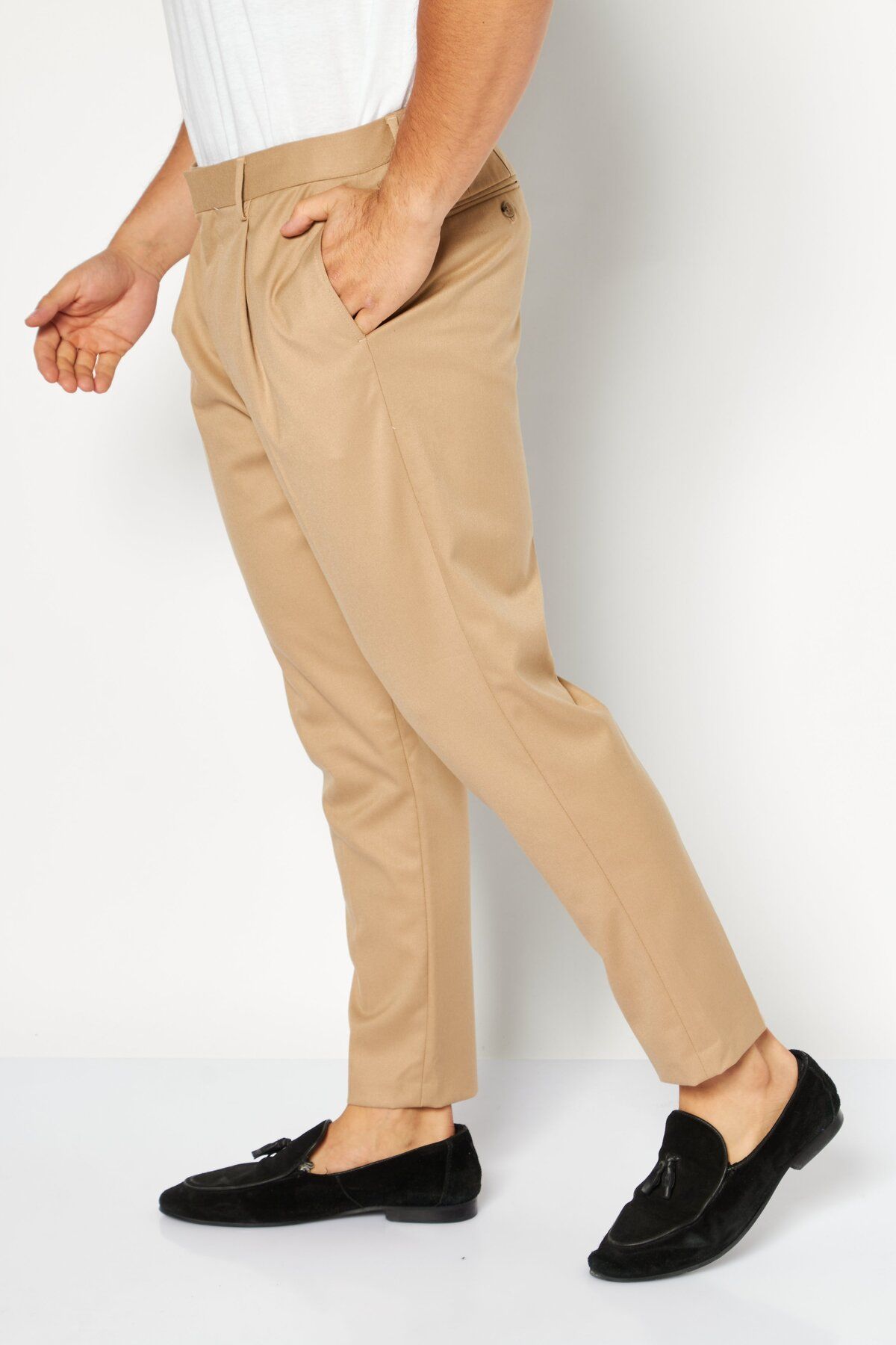 Asos Design-Men Tapered Fit Plain Dress Pants, Tan 3