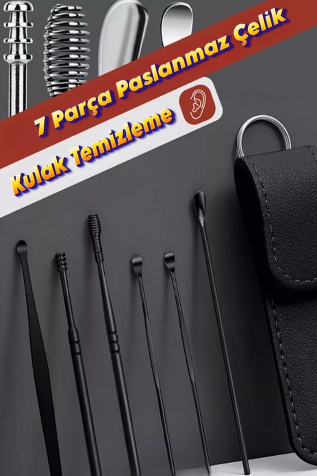 xolo 7 Parça Siyah Cüzdanlı Kulak Bakım Aletleri Lüks Set