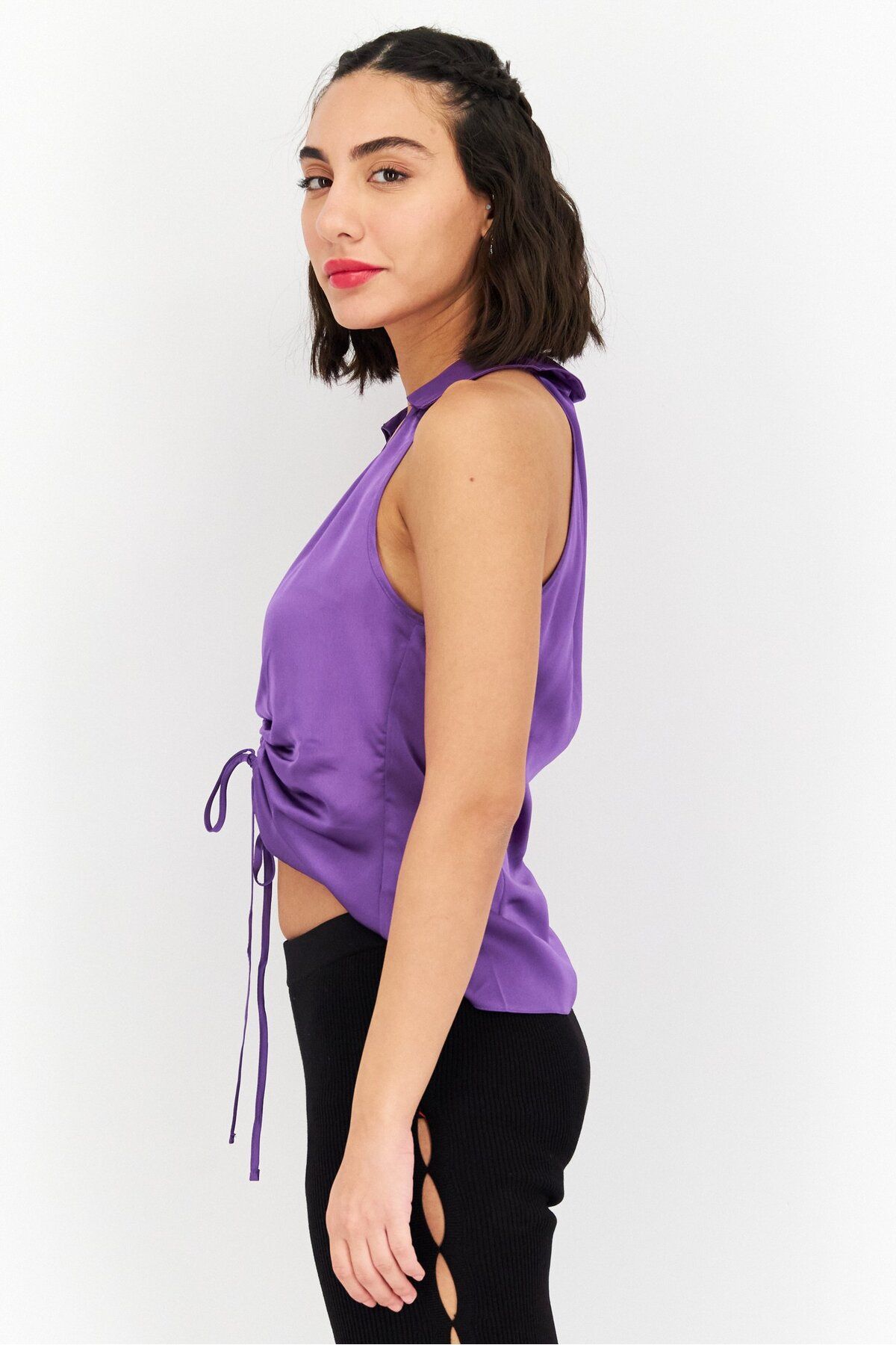 Asos Design-Women V-Neck Sleeveless Plain Top, Purple 3