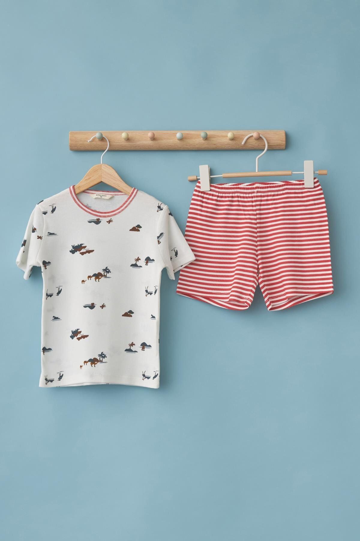 Katia&Bony-Boy's Ecru Safari Patterned Pajama Set 1