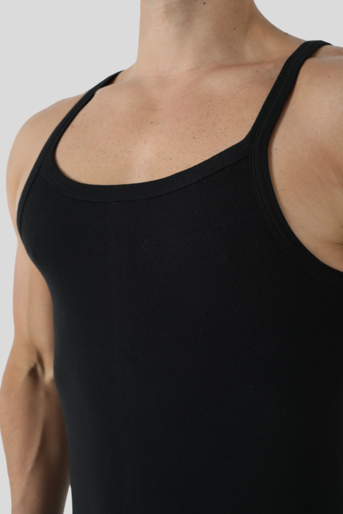 Arma Yıldız-Men's Black 100% Cotton Ribbed Thin Strap Tank Top 2