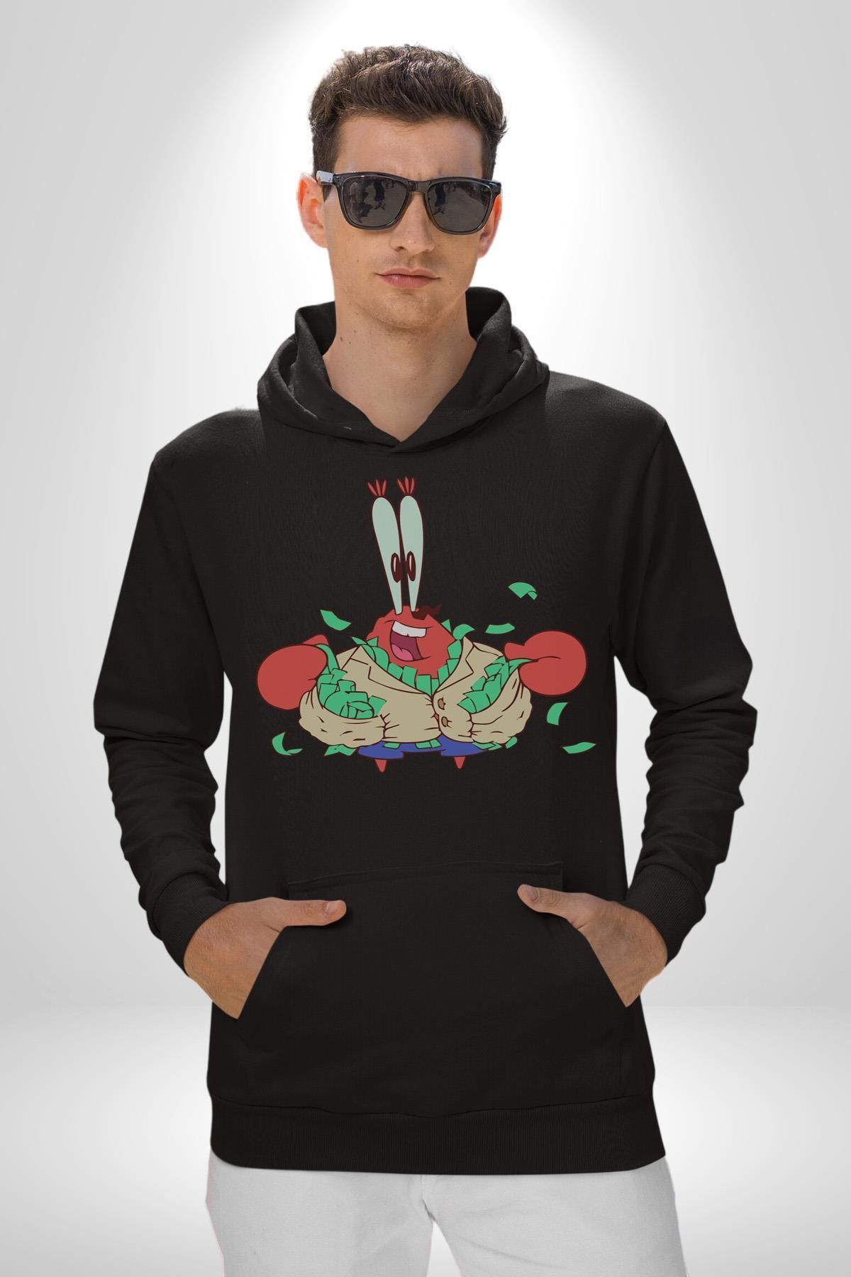 Angemiel-Spongebob Mr Krabs Rich Men's Black Hooded Hoodie 1