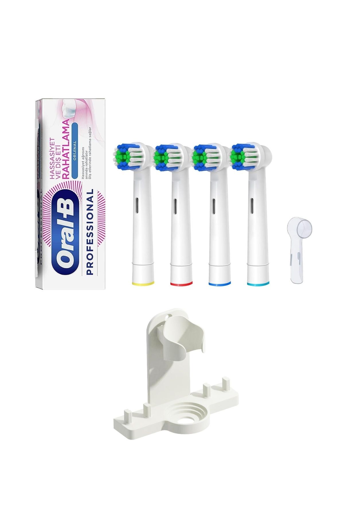 Toocare Oral-B Şarjlı Diş Fırçaları için 4 Adet Yedek Başlık - Oral-B Diş Macunu - 1 Adet Kapak - Stand