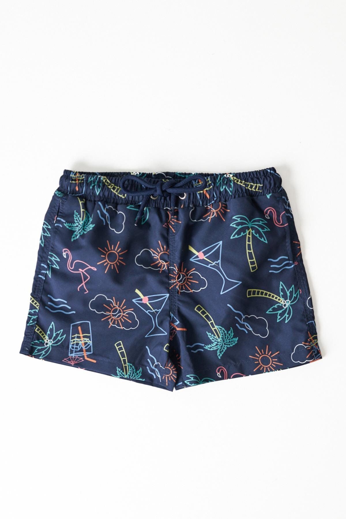 Katia&Bony-Palm Tree Pattern Children's Sea Shorts Navy Blue 1