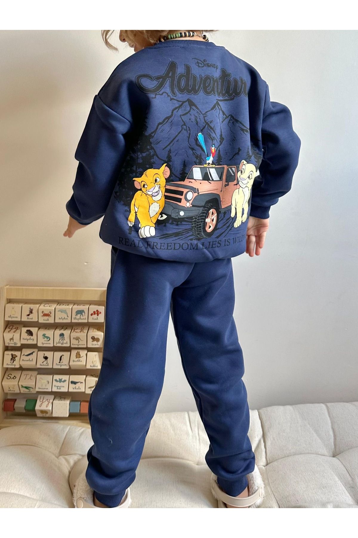 SACRO KİDS-Lion King Printed Boys' Winter Suit - 3 Thread Raised Tracksuit-Sweatshirt 3