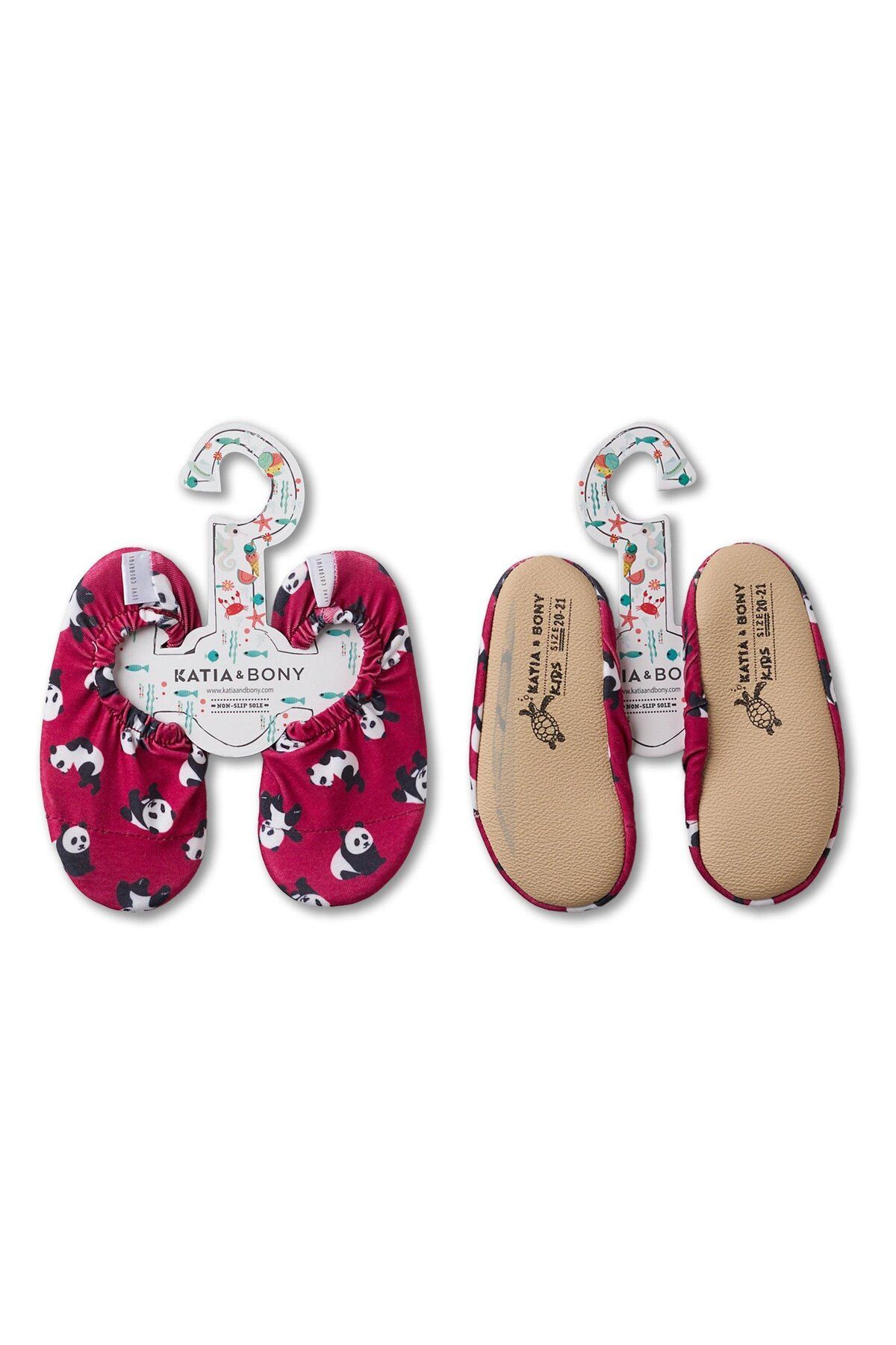 Katia&Bony-Boy's Burgundy Colored Panda Patterned Sea Shoes 1