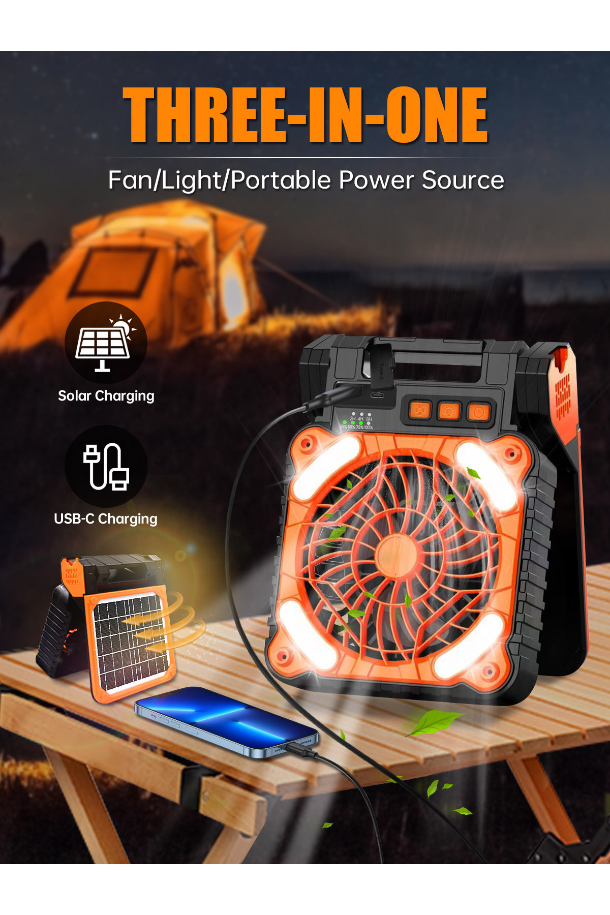 Choice-Portable Solar Fan Rechargeable Solar Powered Camping Fan 4 Speed 4 Timers and Quiet with LED Lan... 8