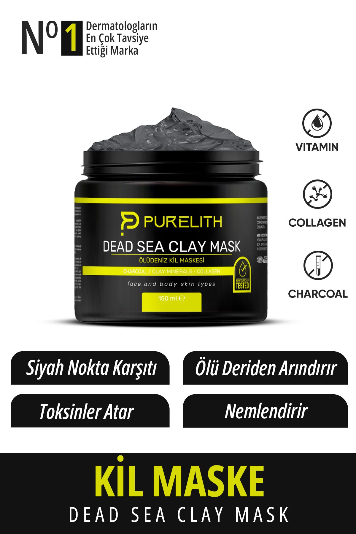 Purelith Colajen Sivilce Ve Siyah Nokta Leke,giderici Collagen Ölüdeniz Kil Maskesi150 gr