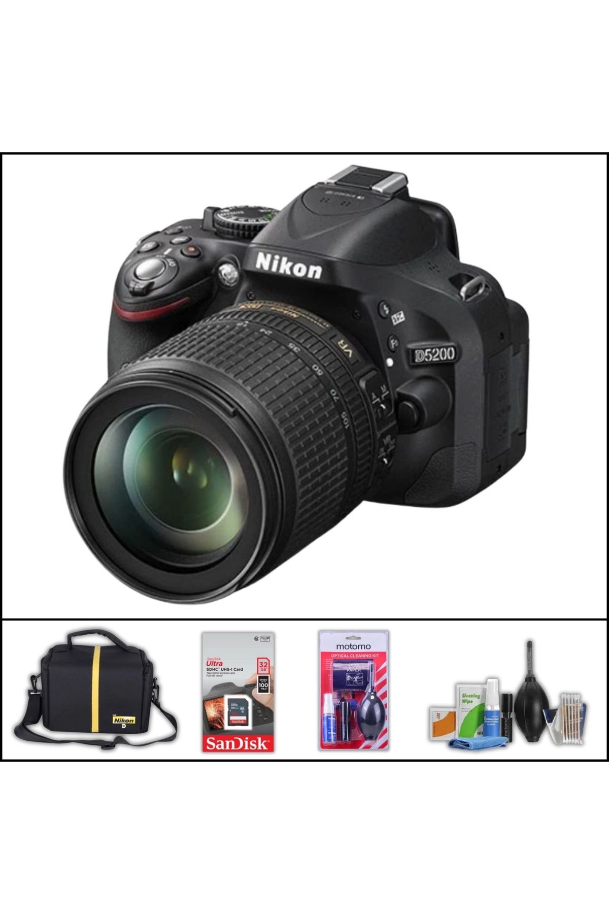 NİKON D5200+18-105 mm lens dslr fotoğraf makinesi (çanta+32 gb sd kart+temizlik kiti hediyeli)