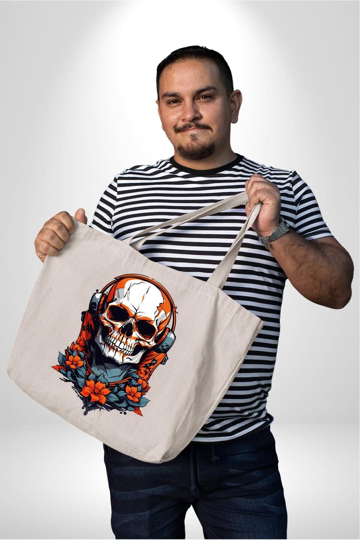 Angemiel-47x36x8 Red Rose Music Headset larGe Size Canvas BaG - Skull WearinG 4