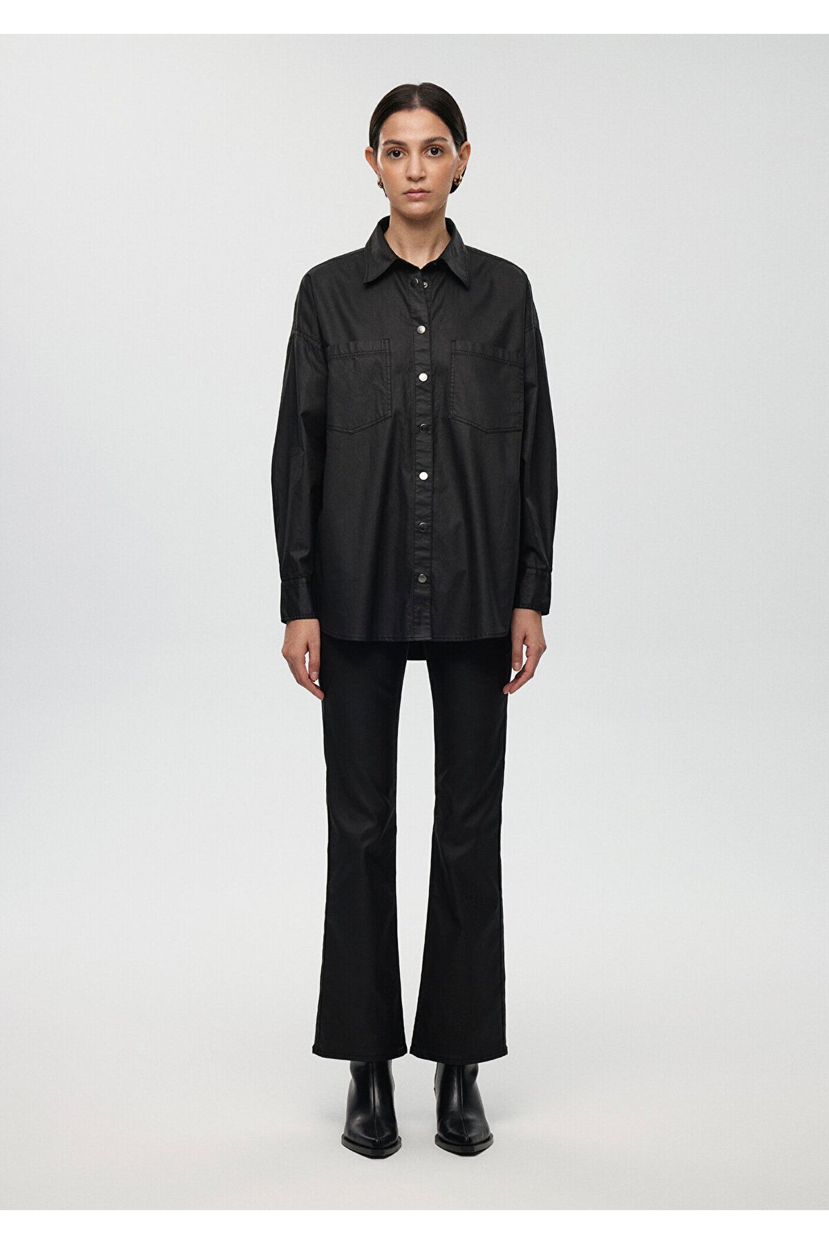 Mavi-Faux Leather Oversize Black Shirt Oversize / Wide Cut 1211049 -900 3