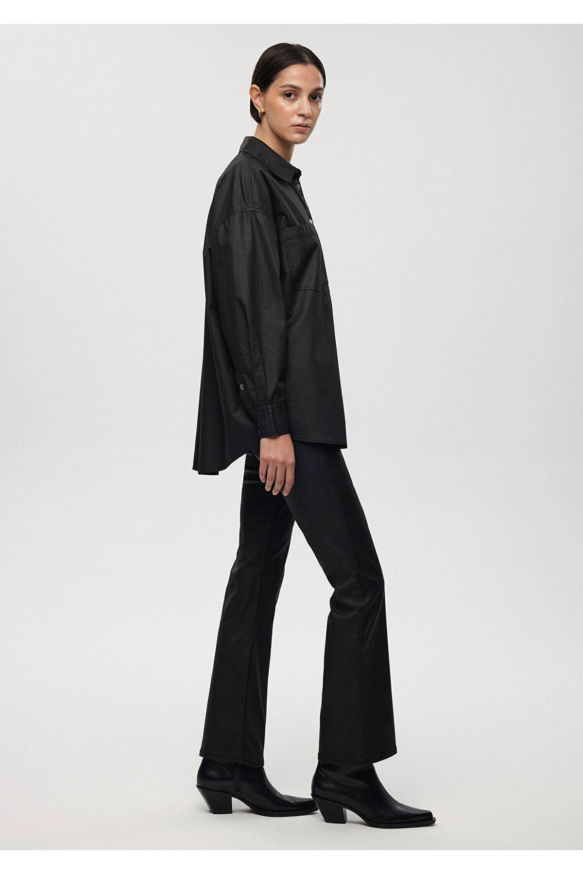 Mavi-Faux Leather Oversize Black Shirt Oversize / Wide Cut 1211049 -900 5