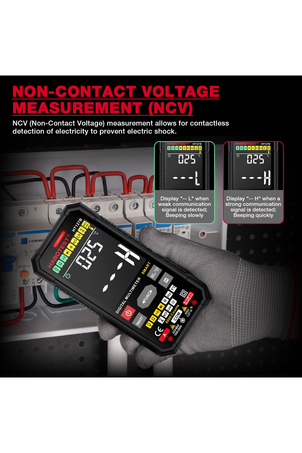 Choice-HABOTEST HT127B Digital Multimeter Auto Range DMM Voltmeter True RMS NCV AC DC Voltage Meter 6000... 6