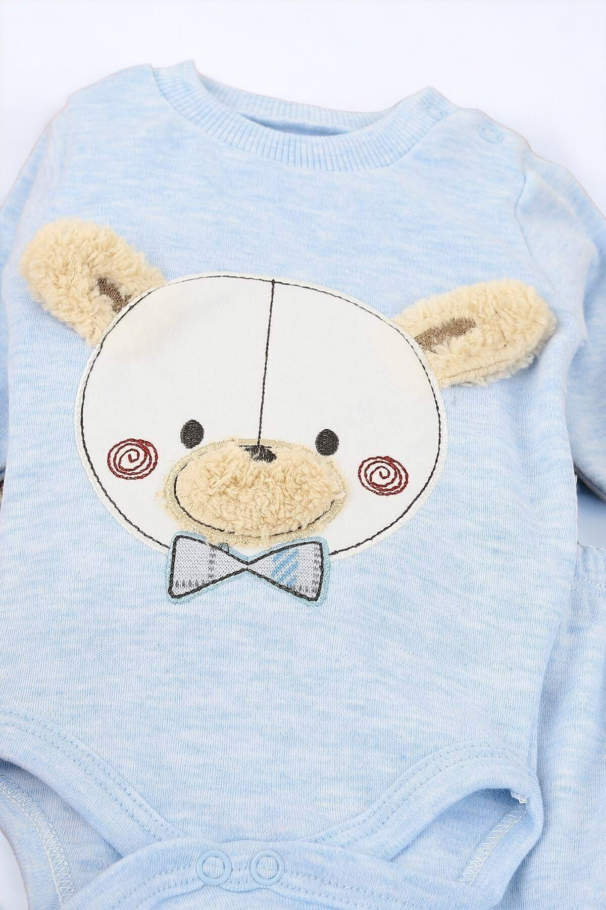 voyyo kids baby Yenidoğan Erkek Bebek Ayıcık Detaylı 3 Parça Zıbın Takımı fotoğrafı 5 (önizleme)