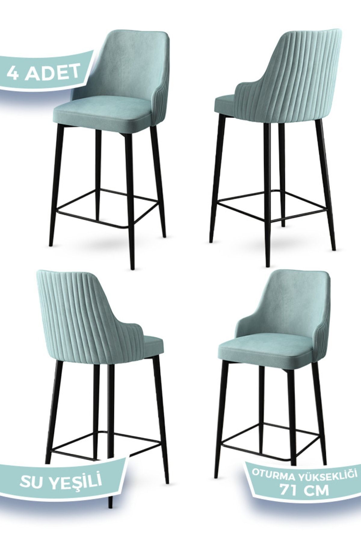 Enox Series, Dining Room Bar Chair,babyface Fabric, Black Metal Leg , 4 Water Green Chairs