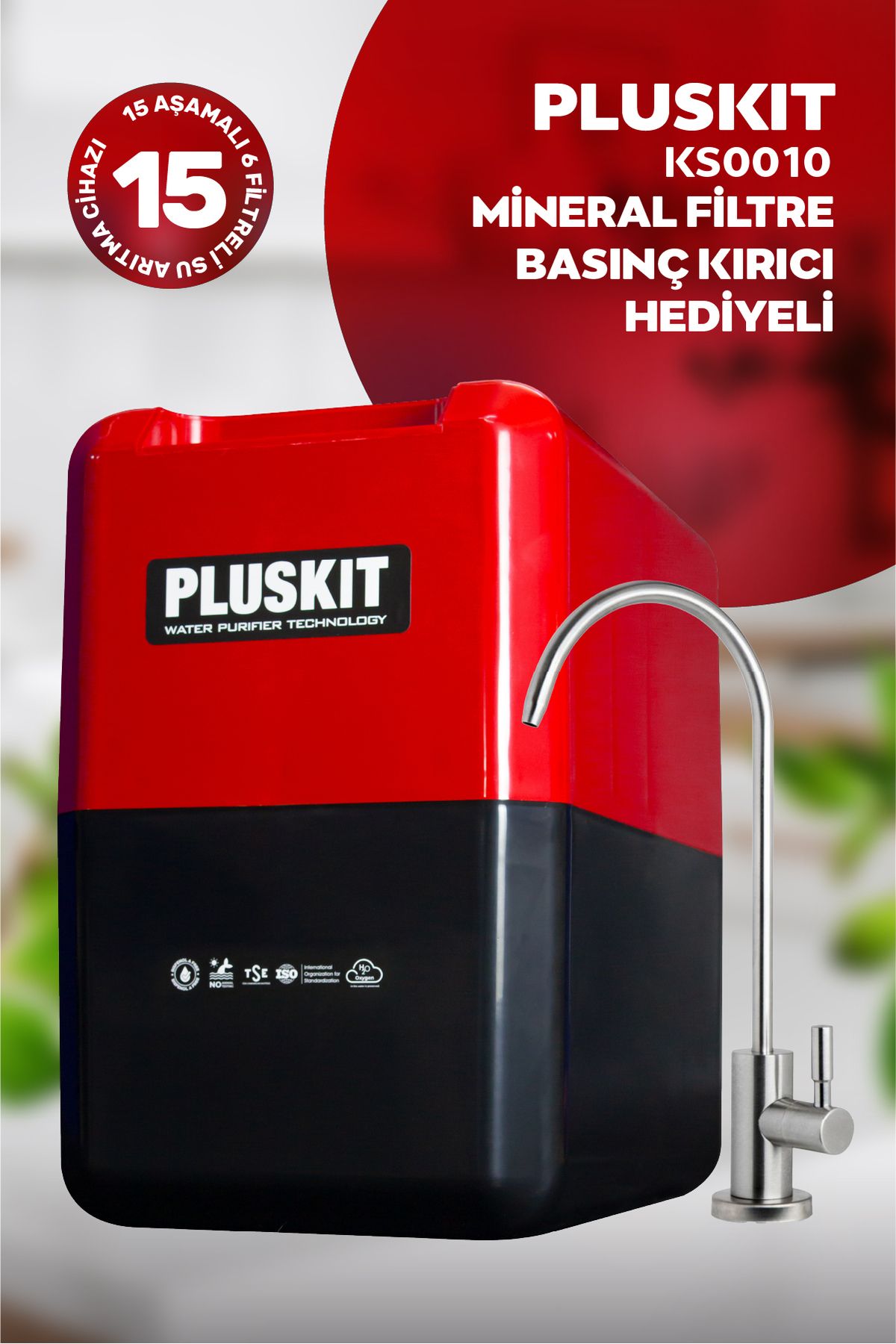 PLUSKIT 15 Aşamalı Avrupai Musluklu 8 L Çelik Tanklı Su Arıtma Cihazı